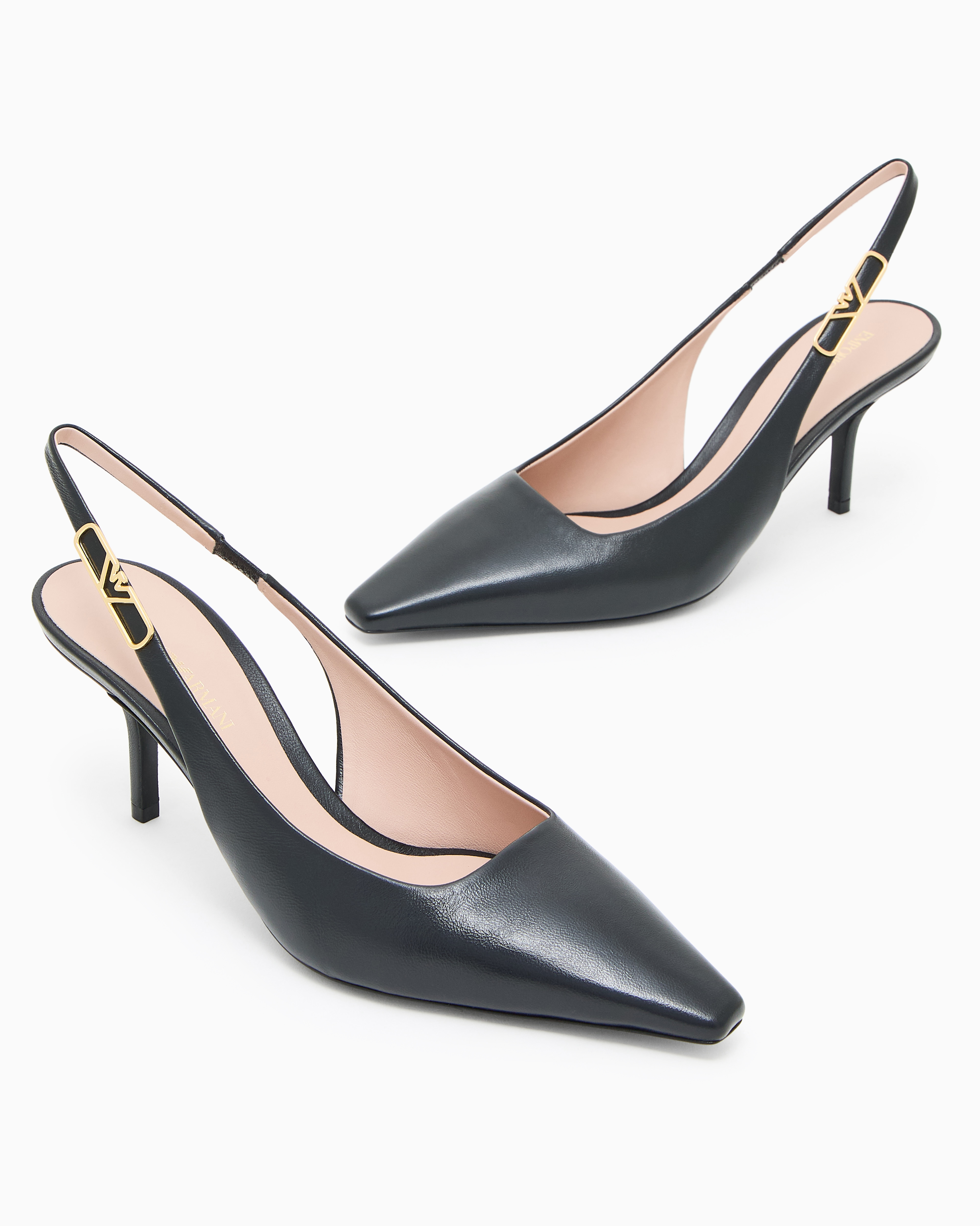 Nappa-leather slingback court shoes with eagle plate