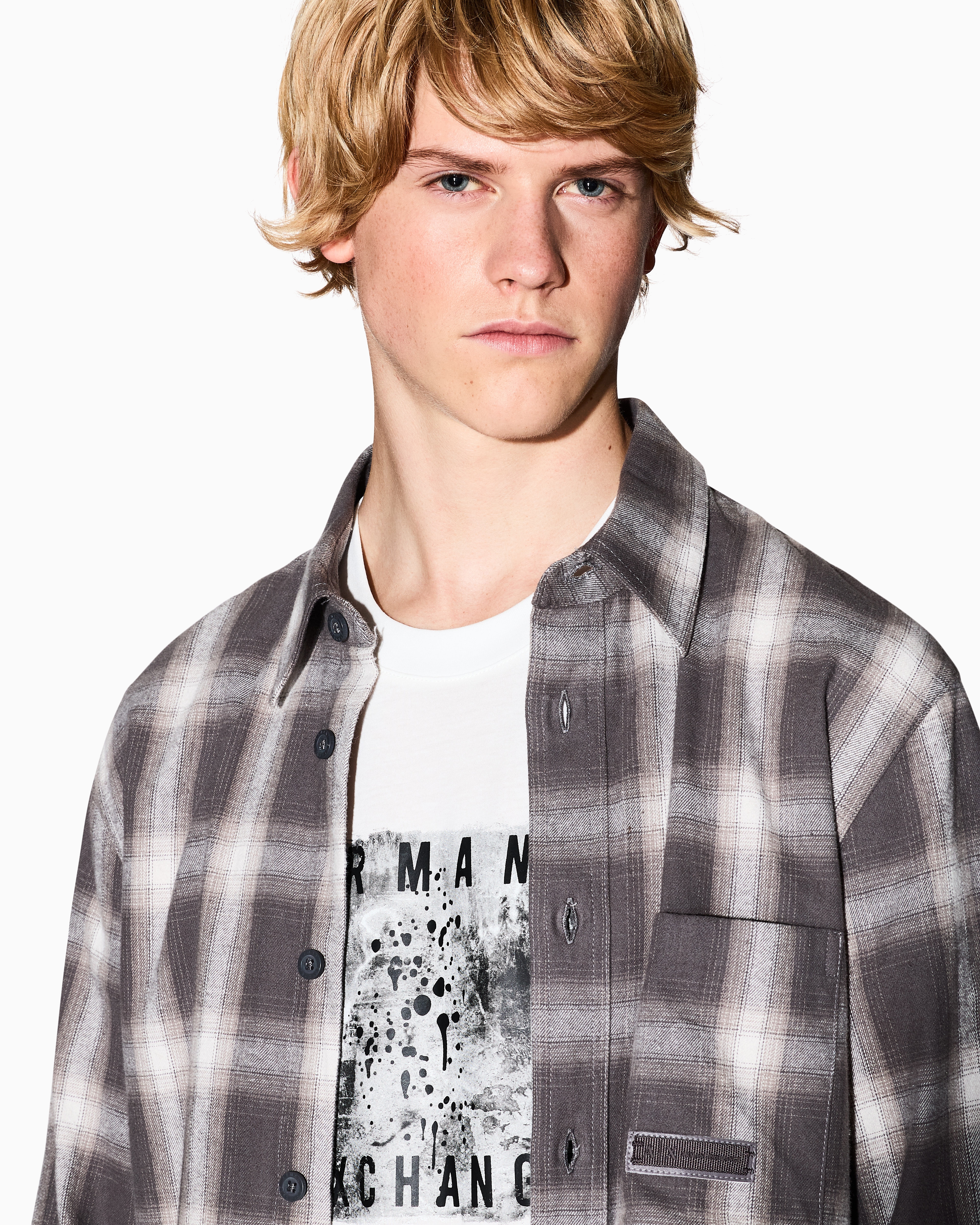 Armani Exchange - Regular fit check pattern shirt, Man, Brown, Size: M