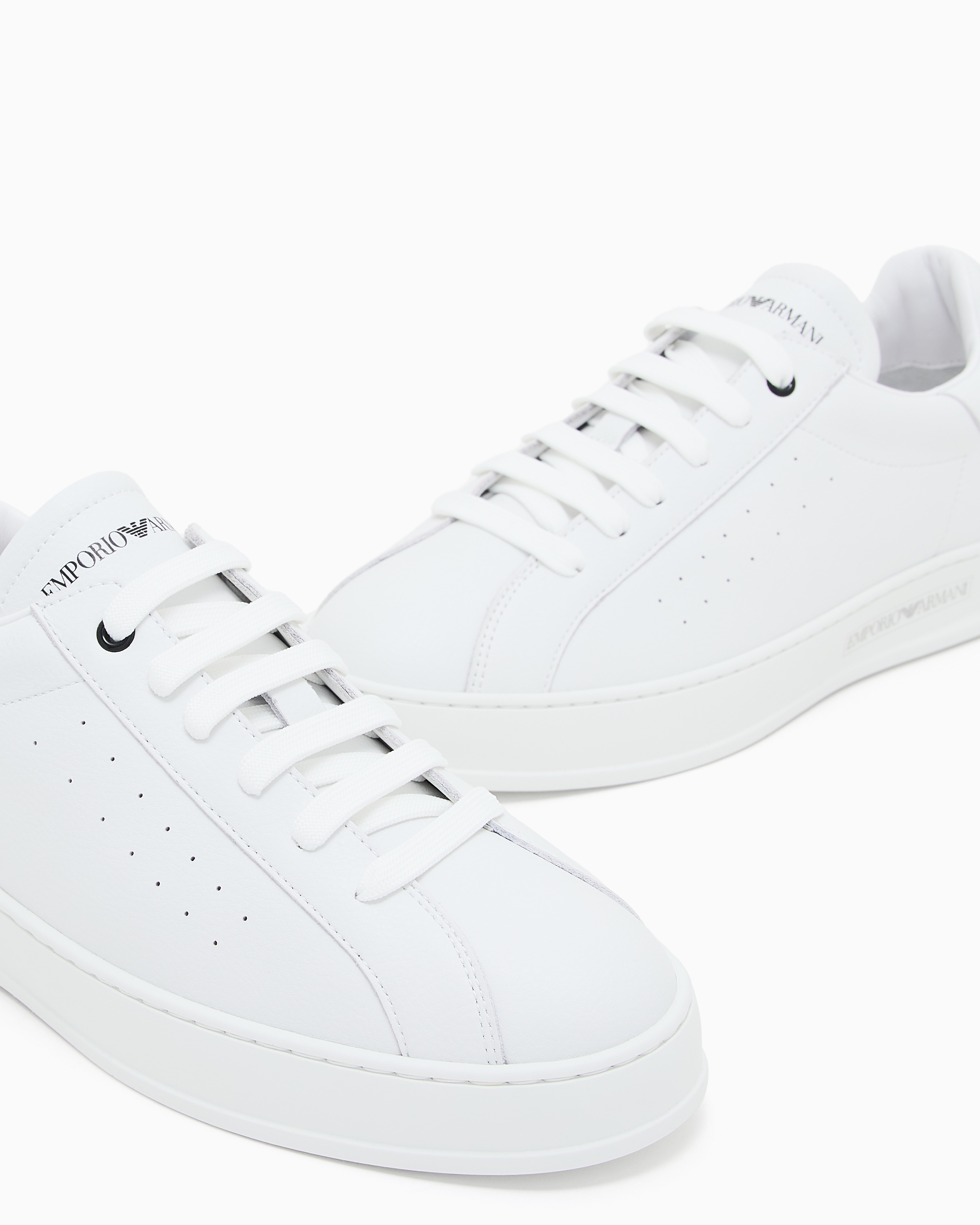 Emporio Armani - Leather sneakers with logo, Woman, White, Size: