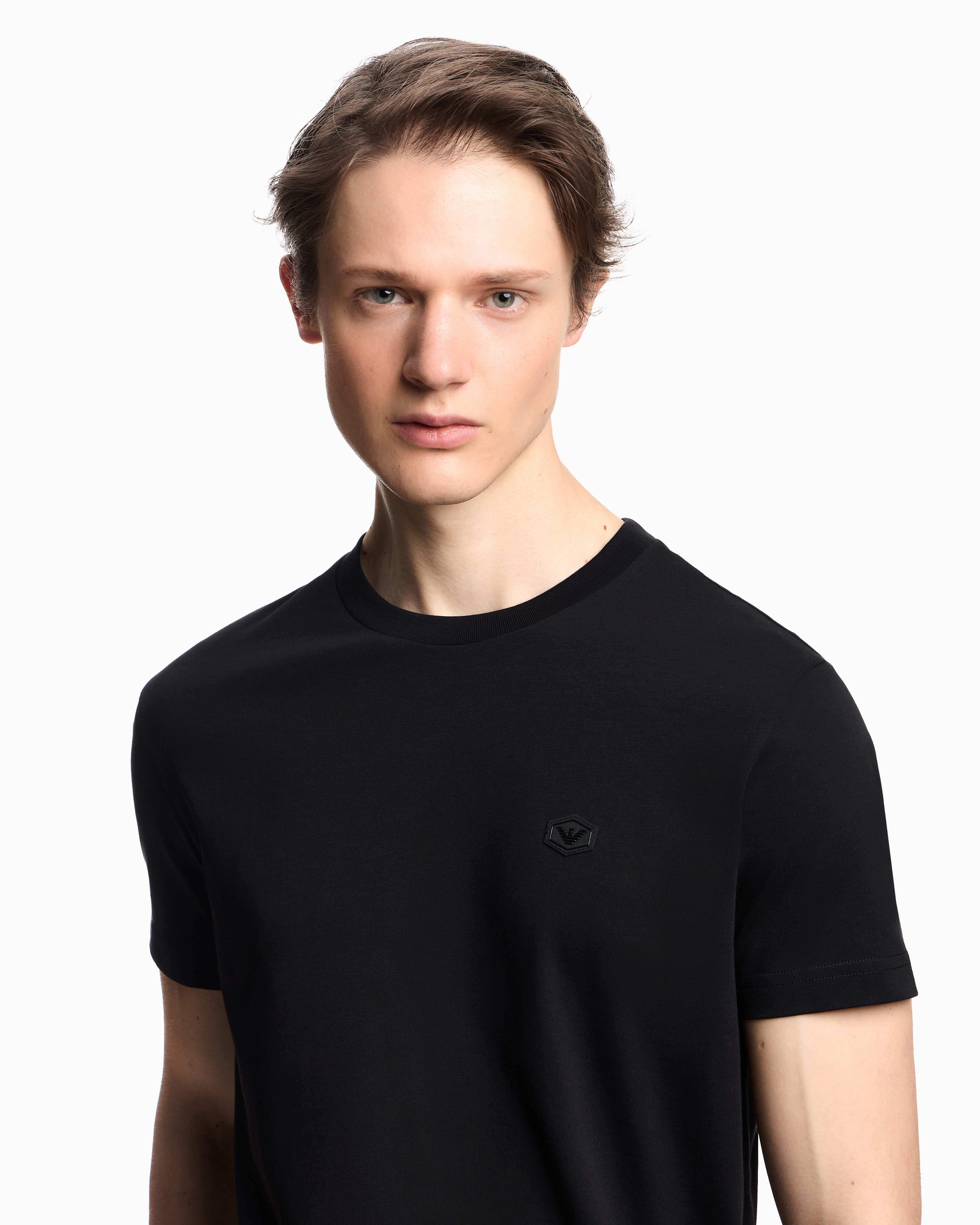 Supima jersey T-shirt with micro logo patch | Emporio Armani