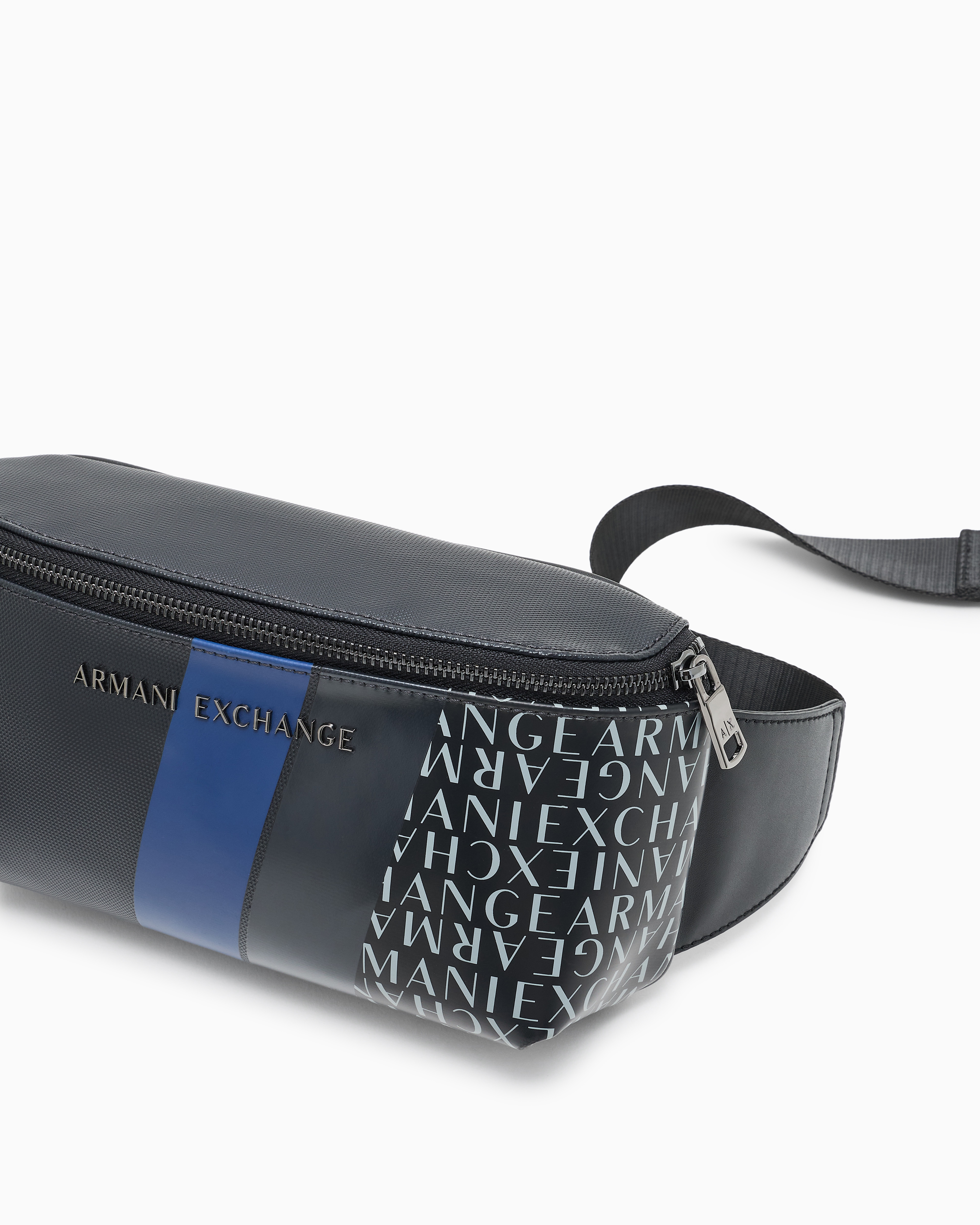 Armani Exchange - Monogram and Stripes Bum Bag, Man, Blue, Size: TU