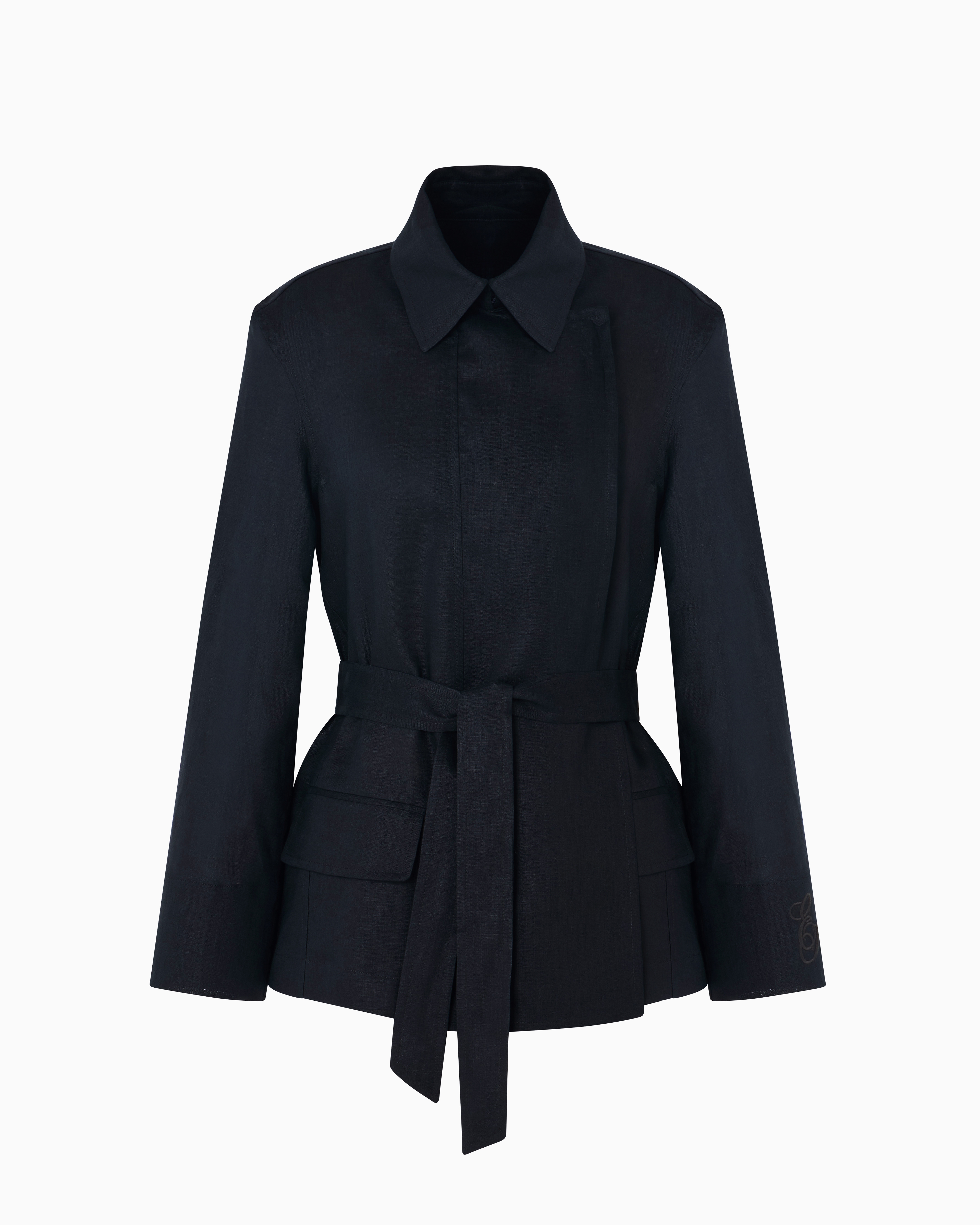 Emporio Armani - Pure linen shirt jacket with panel, Woman, Navy Blue, Size: