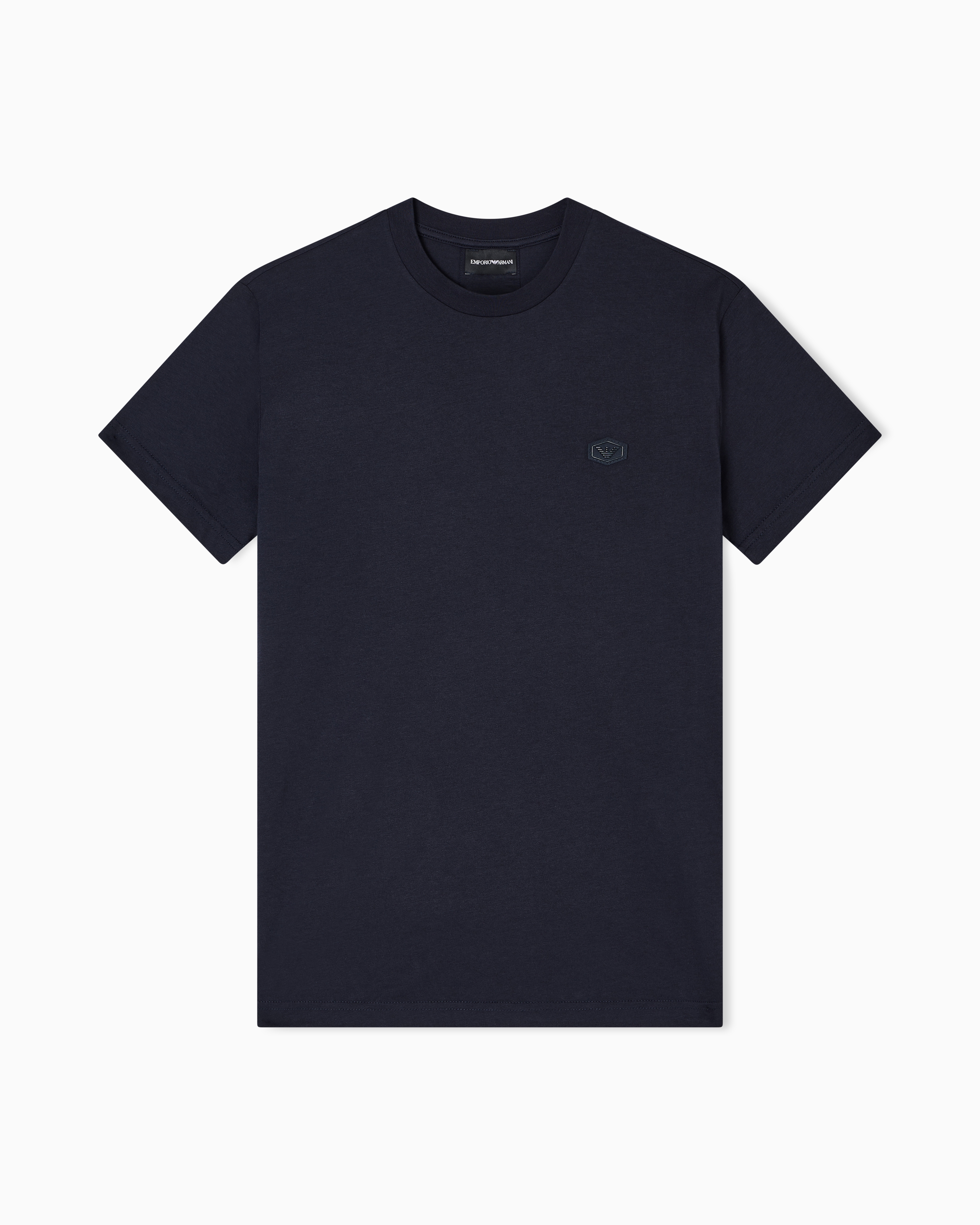 Emporio Armani - Supima jersey T-shirt with micro logo patch, Man, Navy Blue, Size: