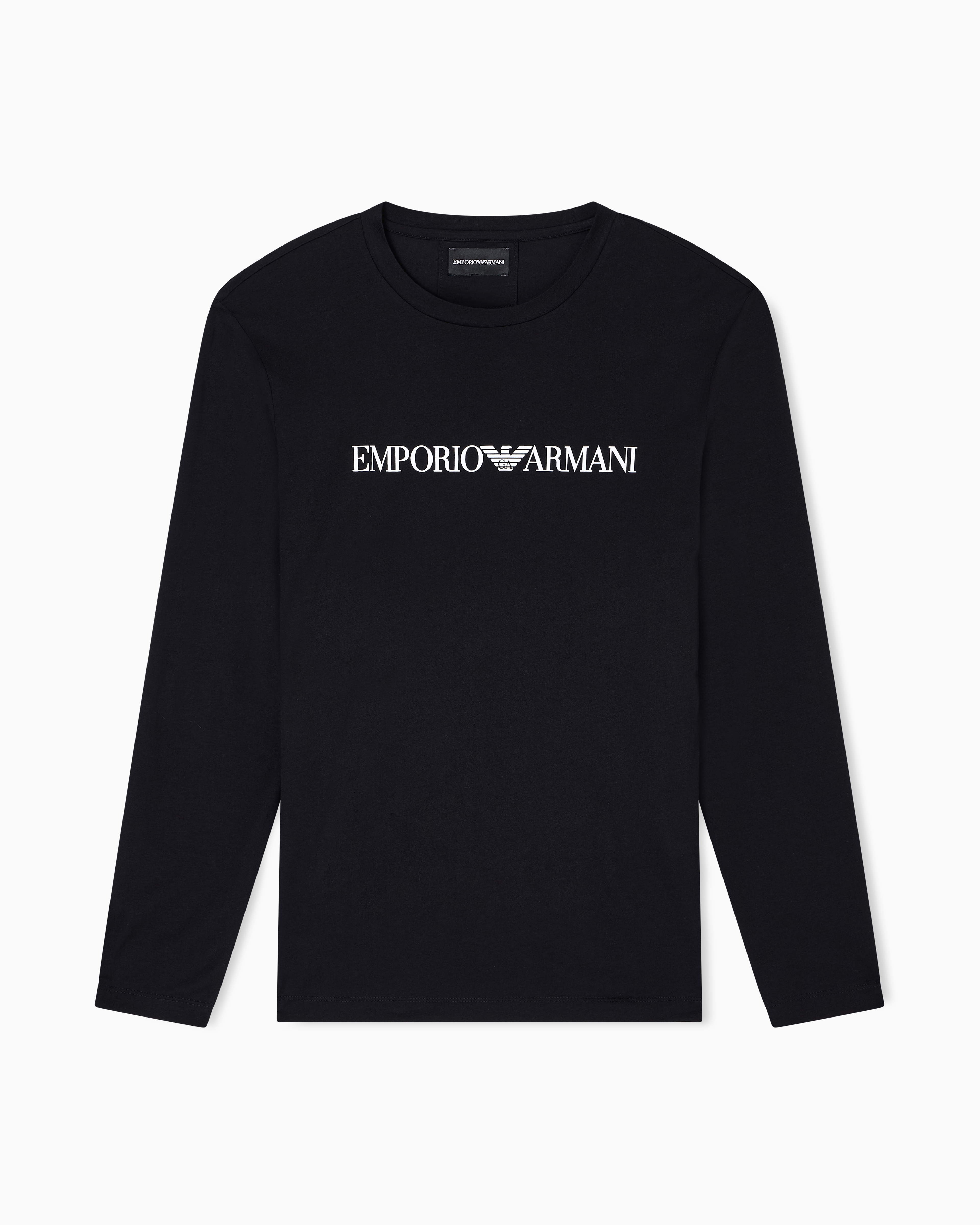 Emporio Armani - Pima-jersey jumper with printed logo, Man, Black, Size: