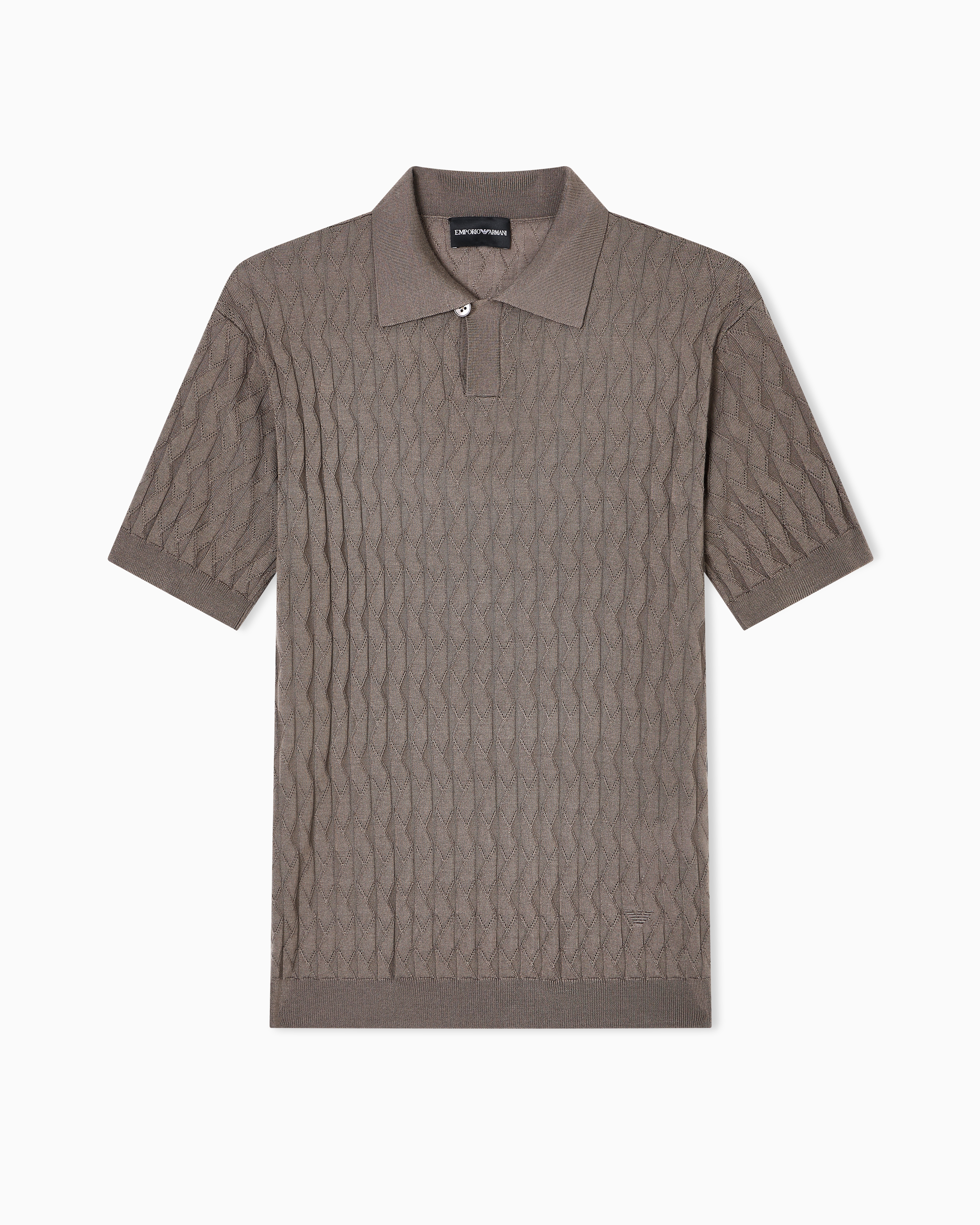Emporio Armani Pull Col Polo En Mélange Lyocell Au Point Fantaisie En Relief Asv
