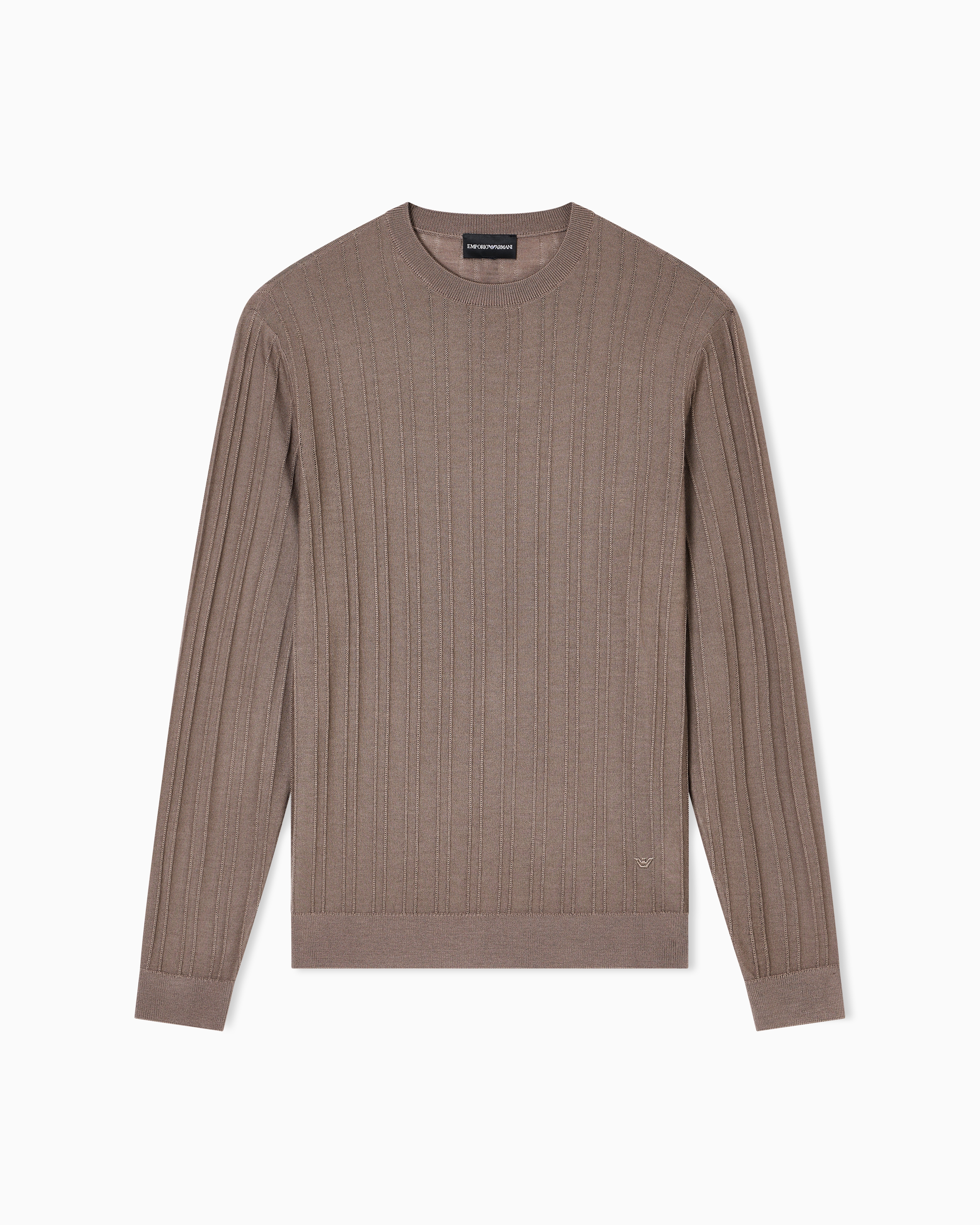 Emporio Armani Virgin Wool Jumper With Embossed Jacquard Pattern In Brown