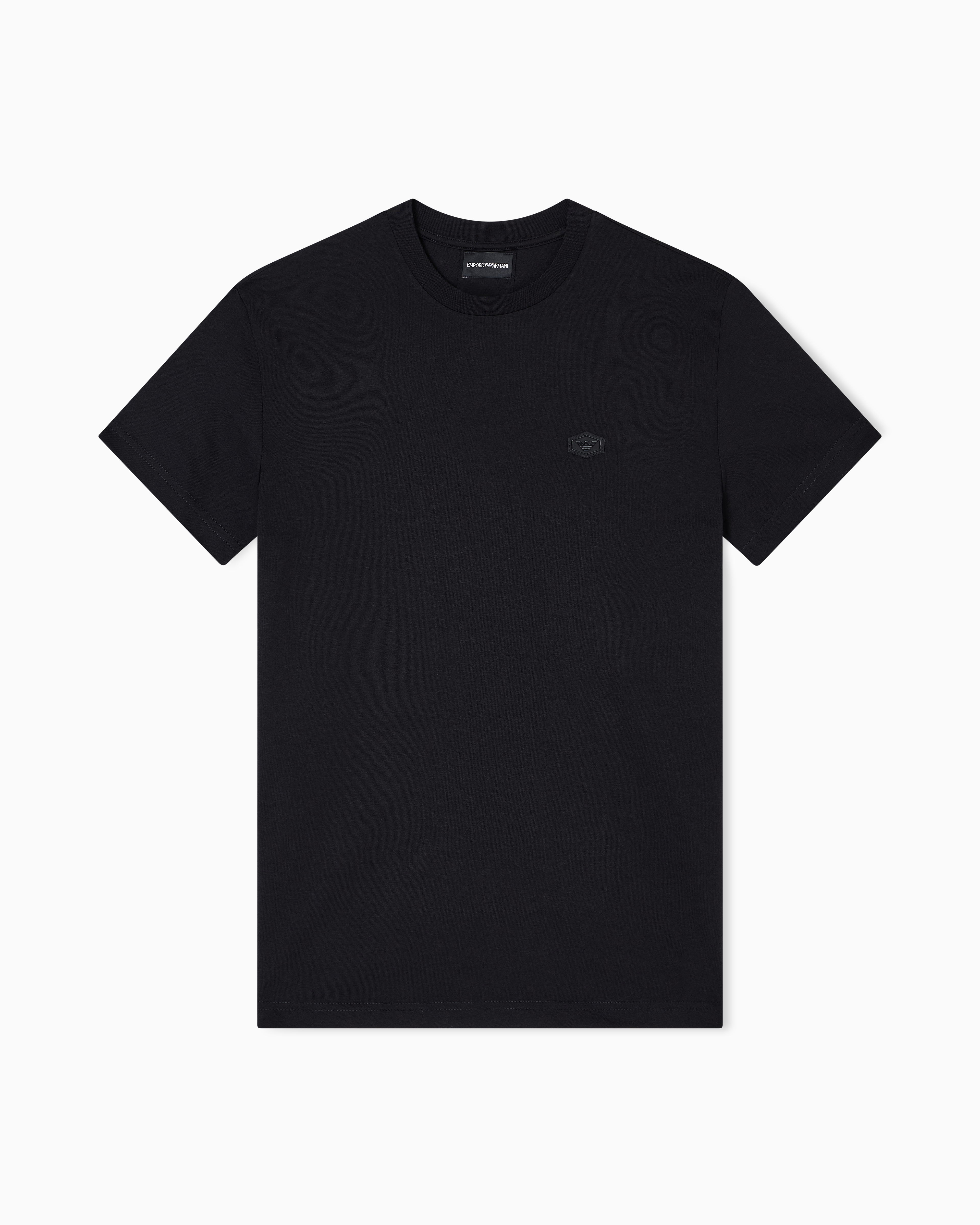 Emporio Armani - Supima jersey T-shirt with micro logo patch, Man, Black, Size: