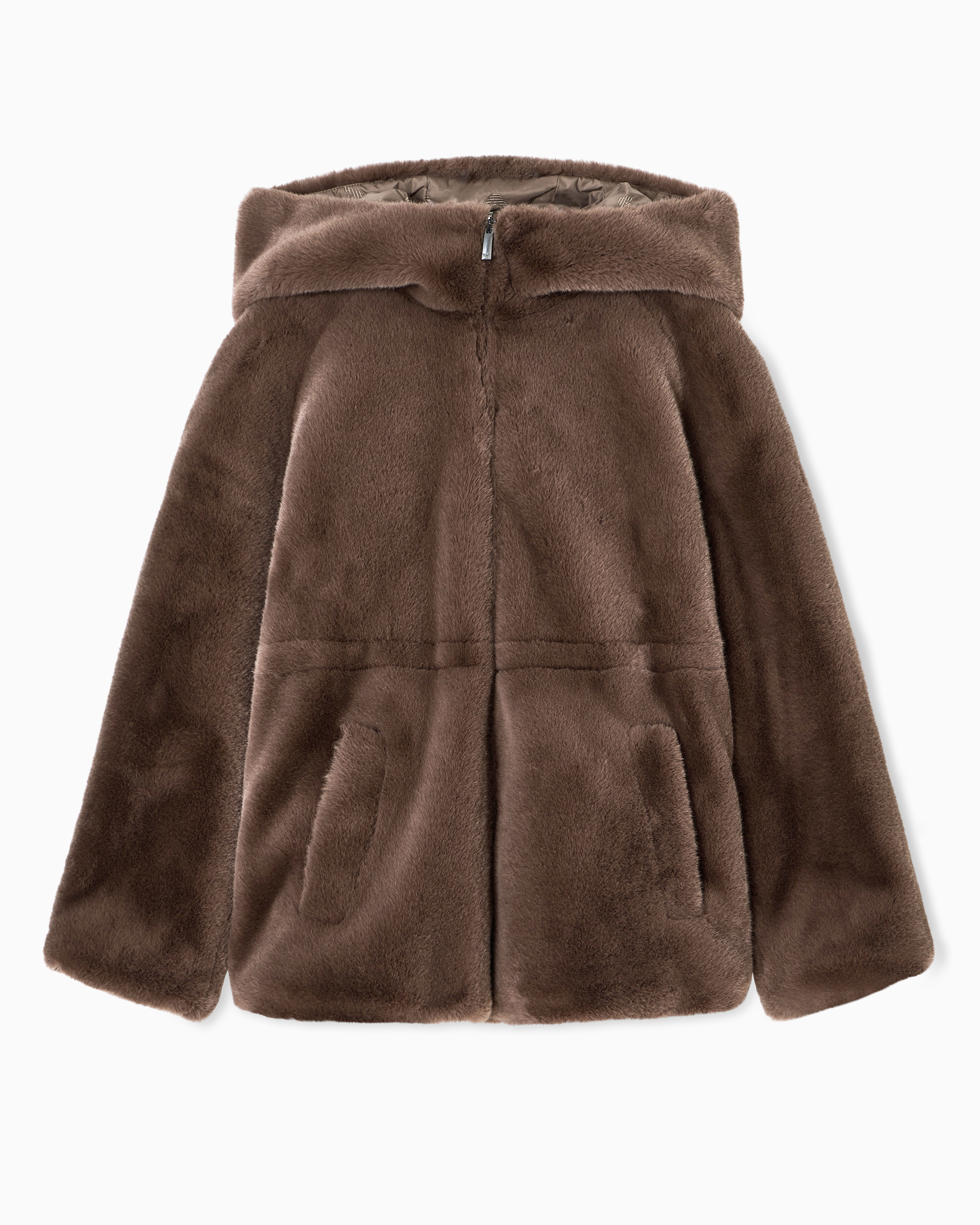 Emporio Armani - Faux-fur reversible blouson with hood and drawstring, Woman, Brown, Size: