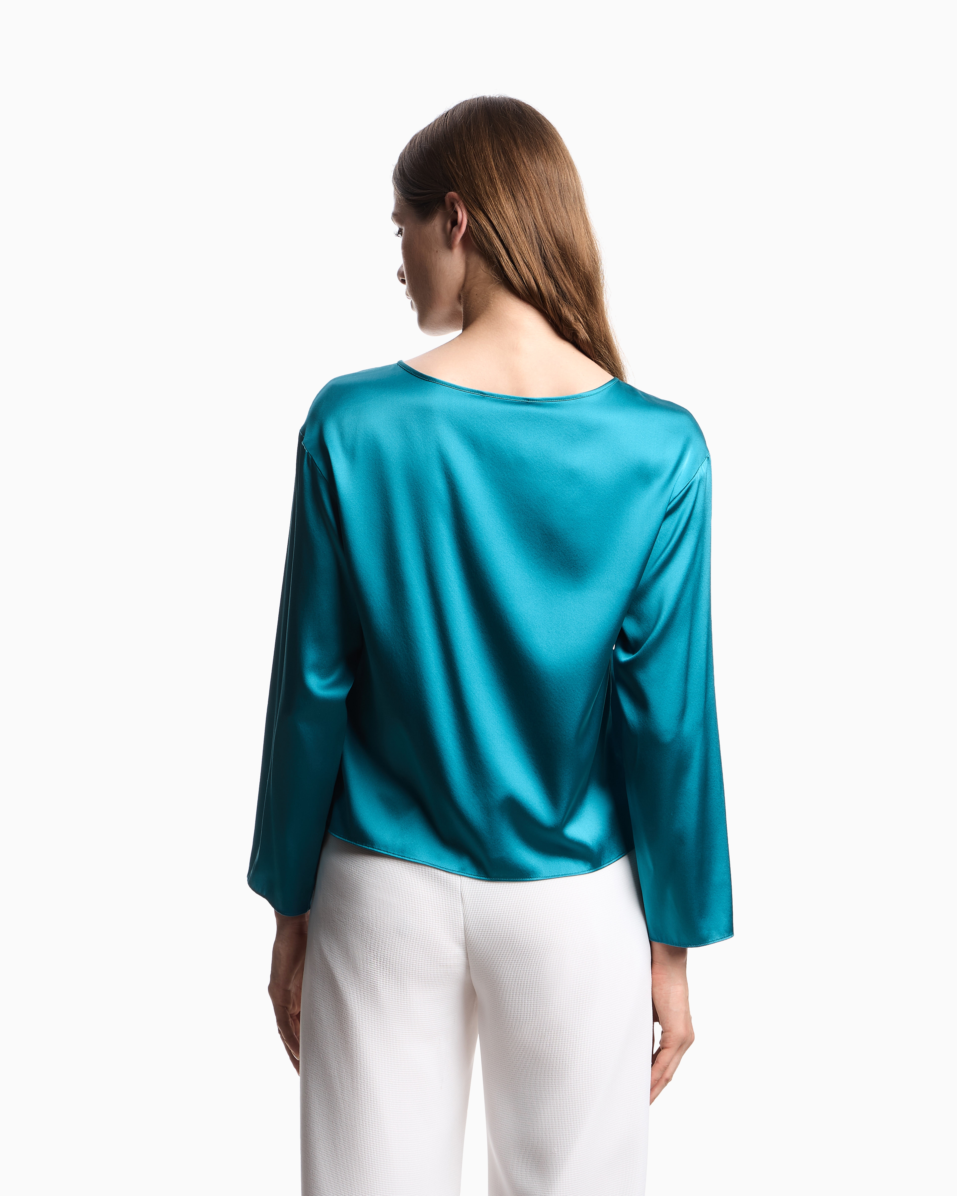 Emporio Armani - Silk satin blouse , Woman, Light Blue, Size: