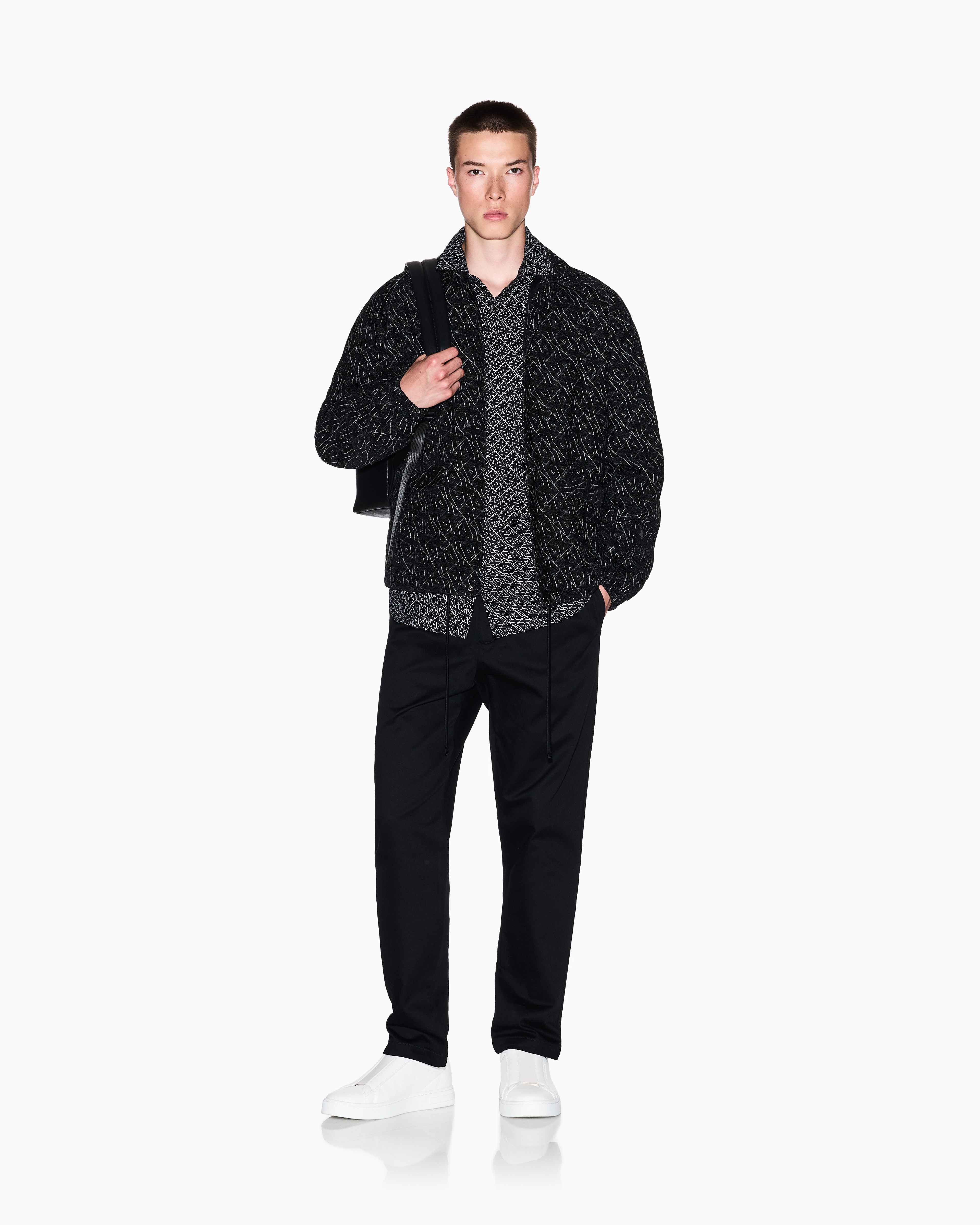 Armani Exchange - Slim fit micro-pattern shirt, Man, Black, Size: M