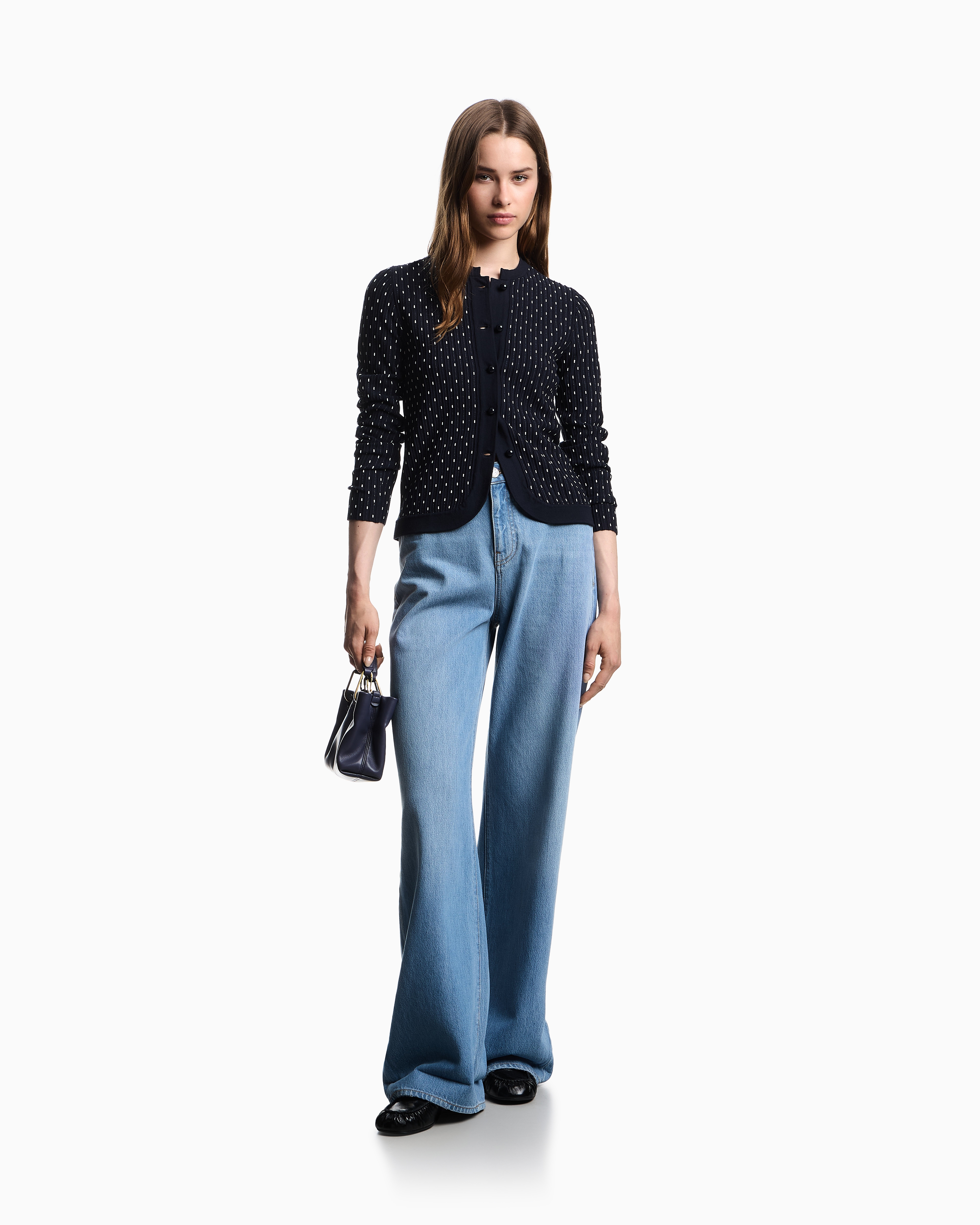 Emporio Armani Cardigan En Maille Unie De Viscose Jacquard À Pois