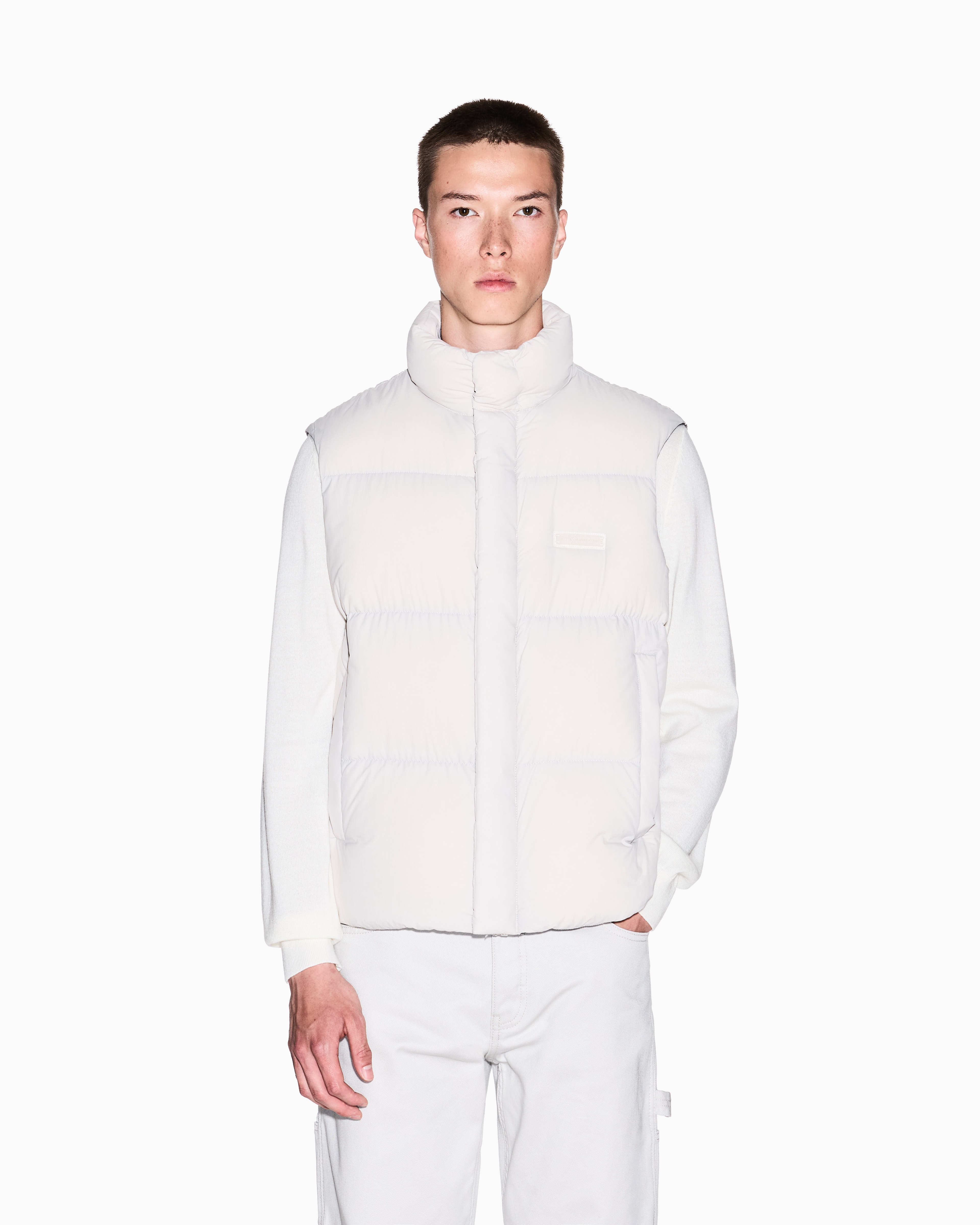 Armani Exchange Full Zip Sleeveless Down Jacket In Neutral