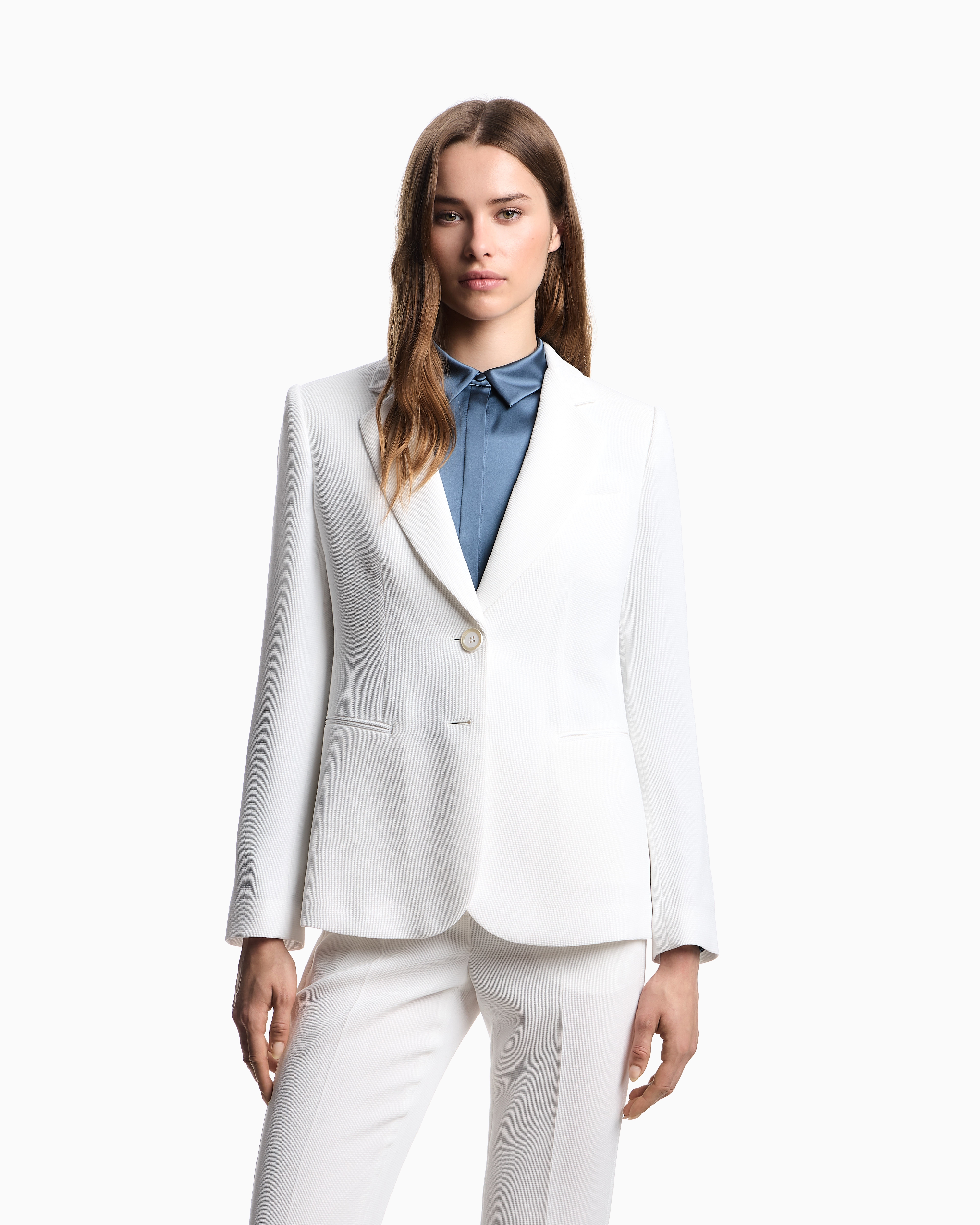 Emporio Armani Asv Single-breasted Blazer In Waffle Weave Technical Fabric