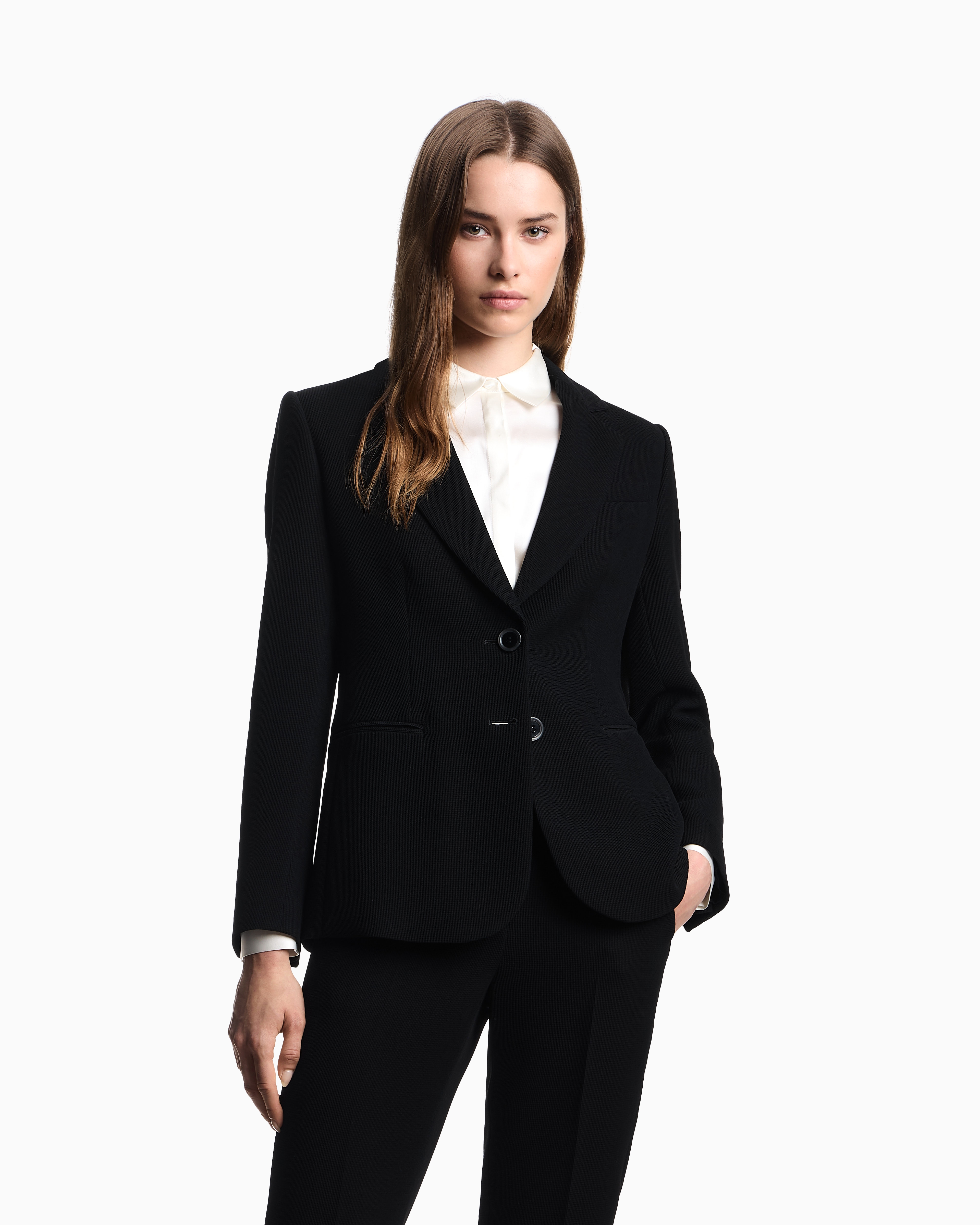 アウターその他 EMPORIO ARMANI Woman Blazer Black 0NG3DT02003 999 ASV single-breasted blazer in waffle weave technical fabric