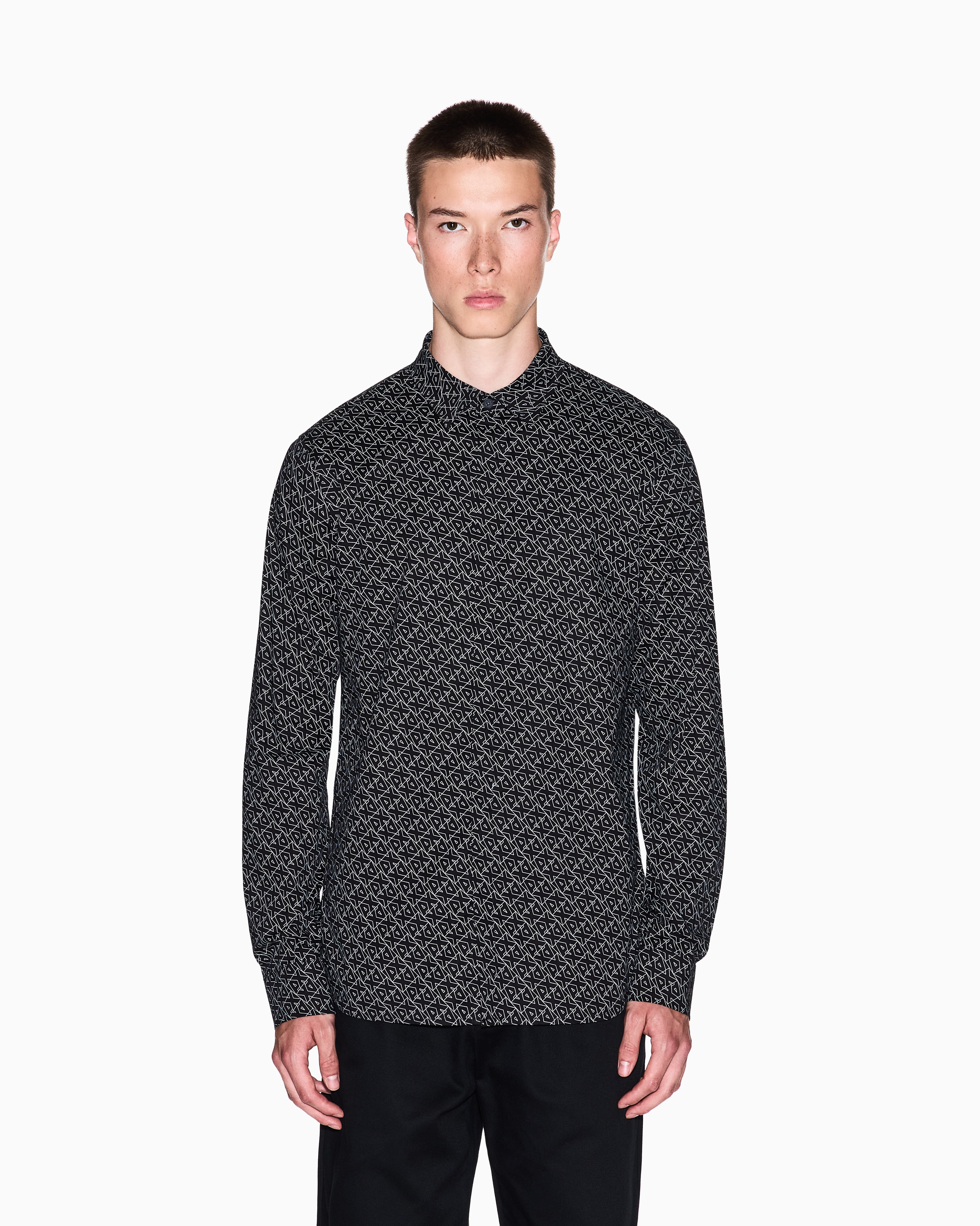 Armani Exchange - Slim fit micro-pattern shirt, Man, Black, Size: M