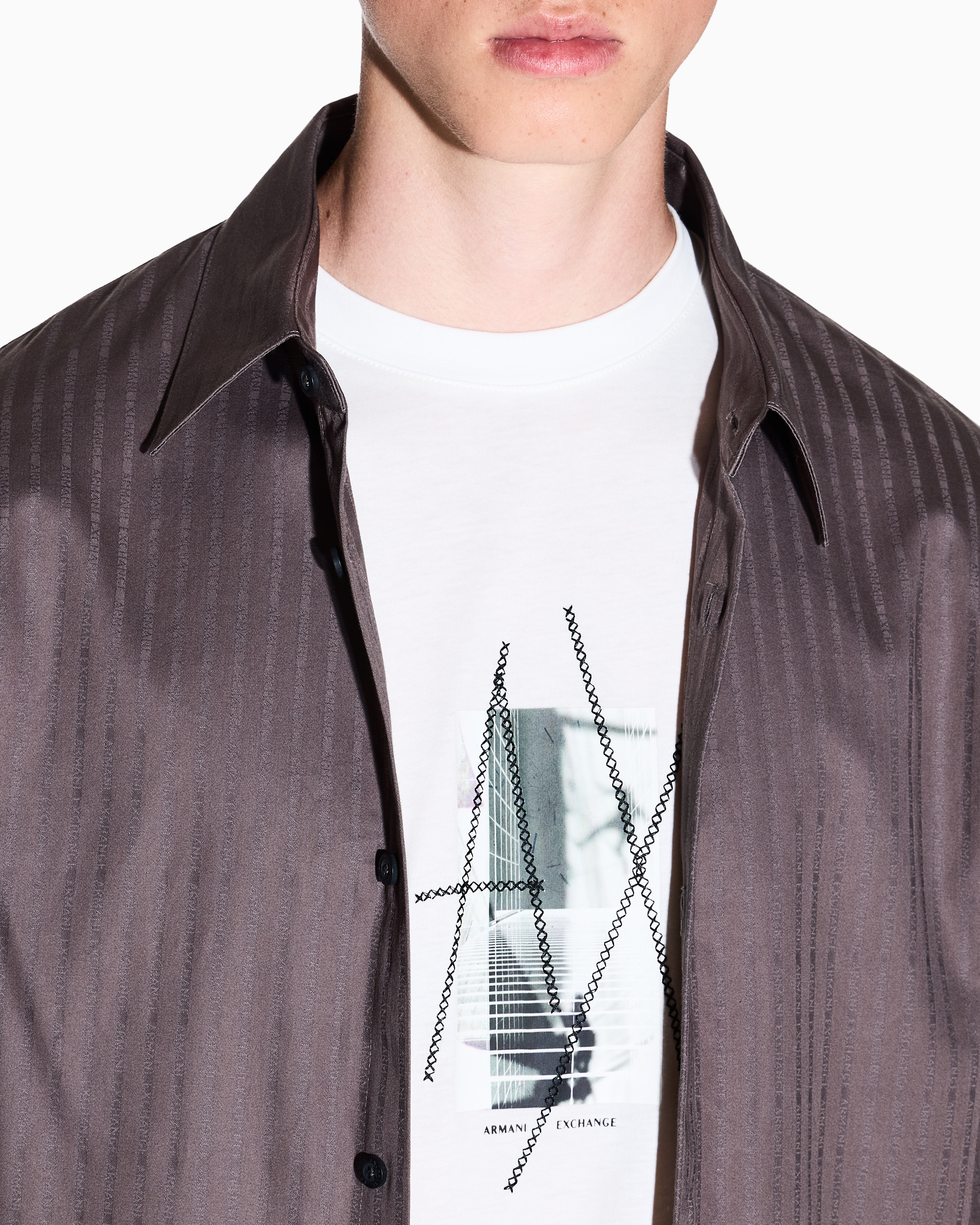 Armani Exchange - Regular fit jacquard cotton shirt, Man, Grey, Size: