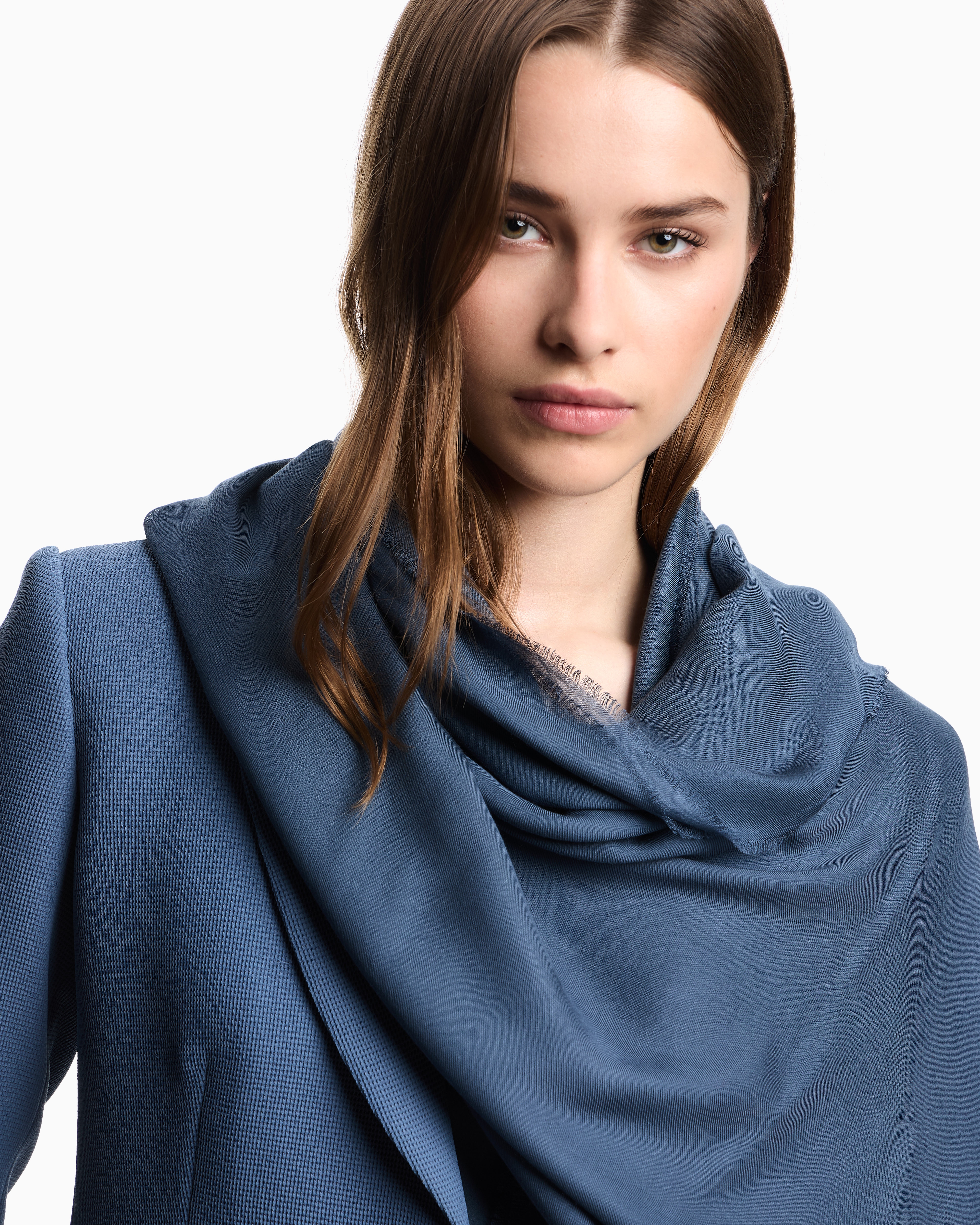 Emporio Armani - Oversized modal stole with EA signature embroidery, Woman, Light Blue, Size: TU