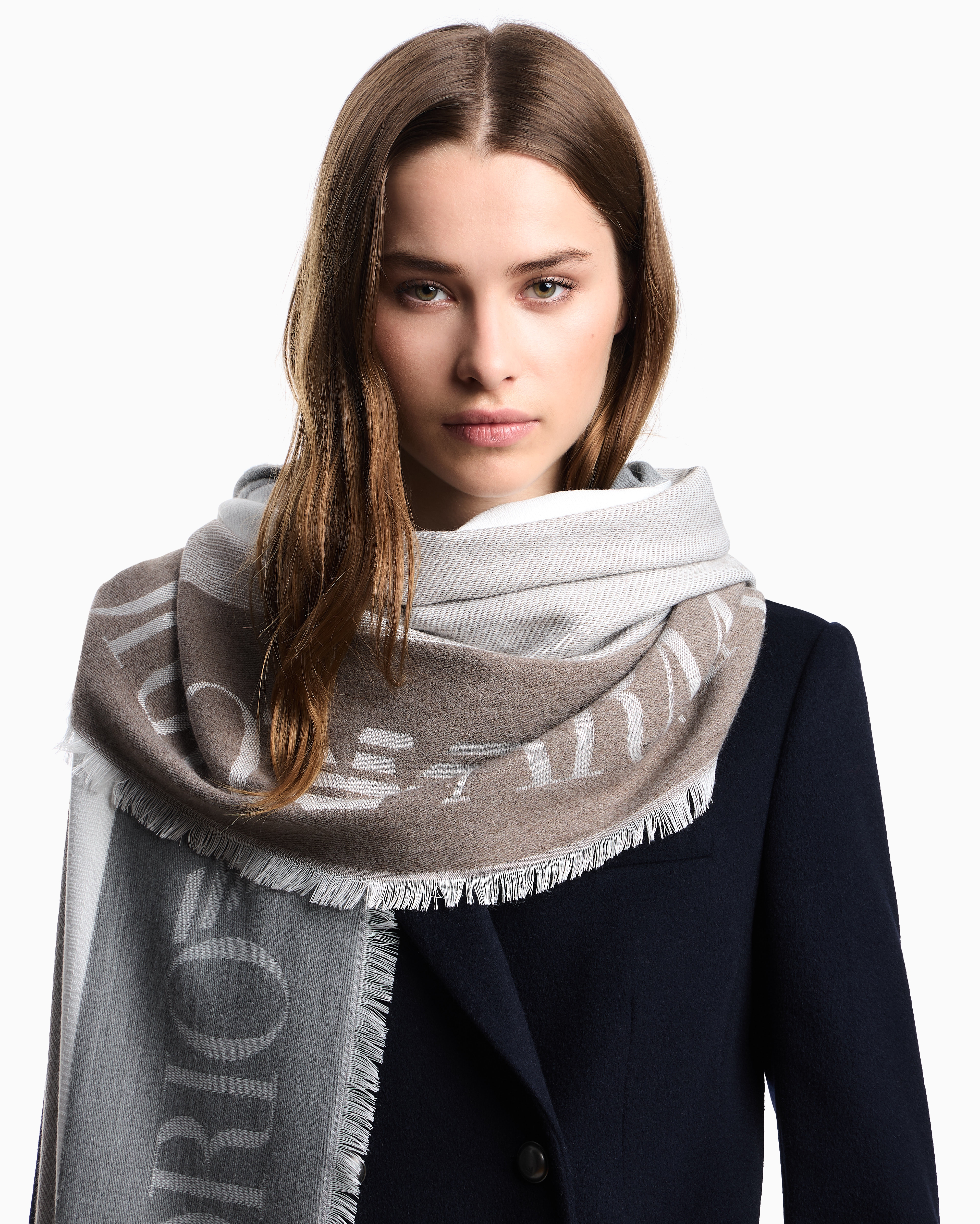 Emporio Armani Logo-jacquard Fringed Scarf In Multi