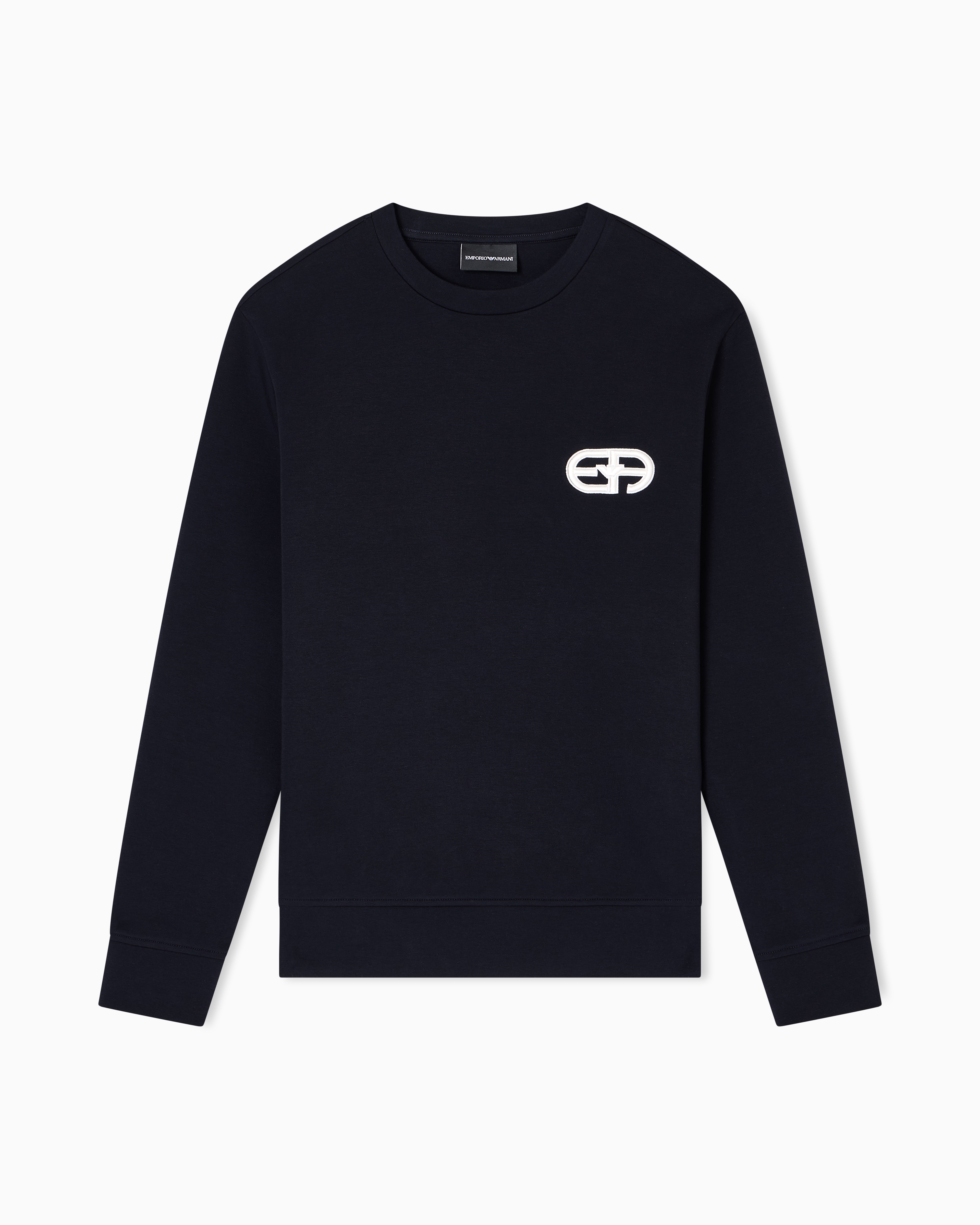 Emporio Armani - Double-jersey sweatshirt with embossed embroidered EA logo, Man, Navy Blue, Size:
