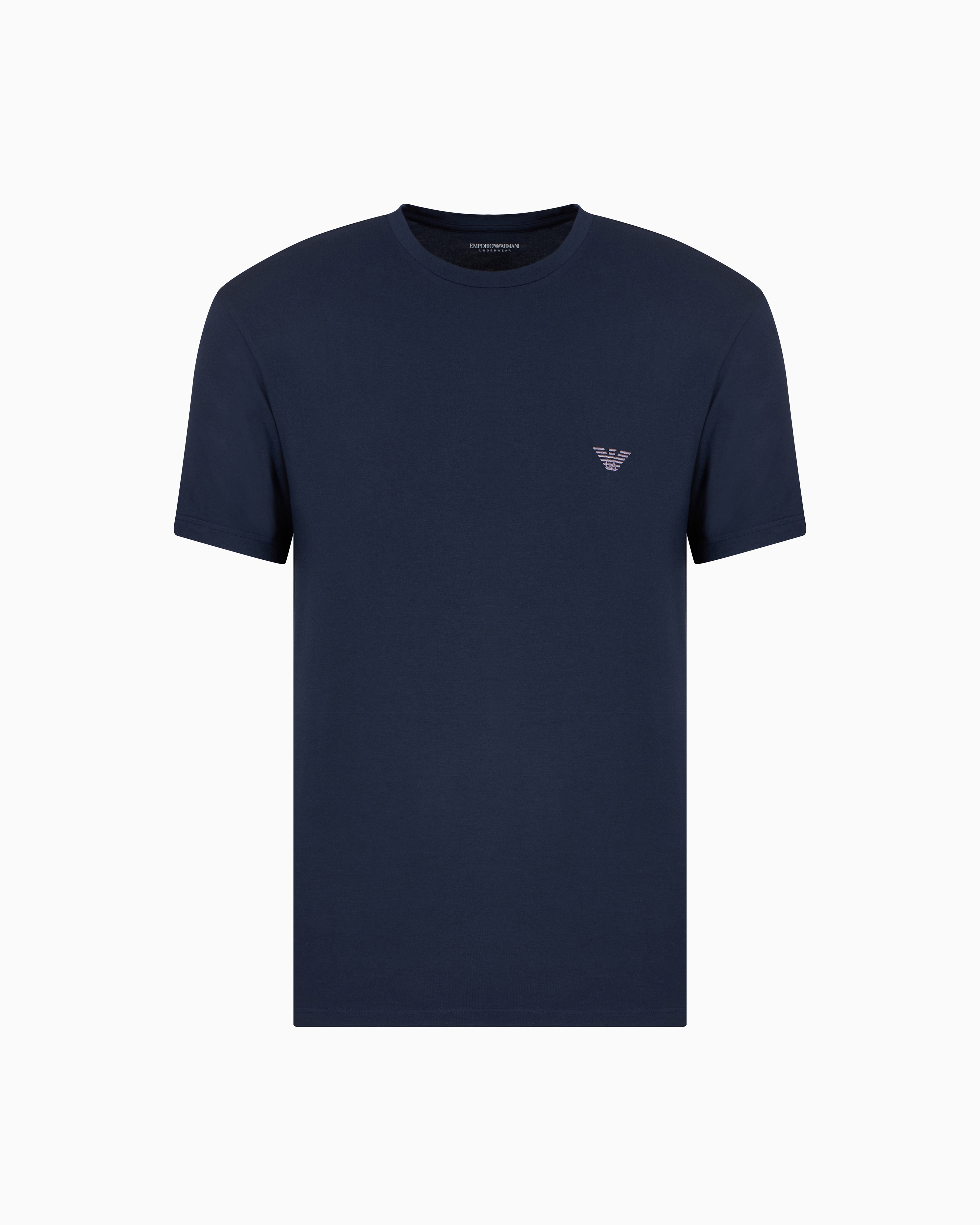 [EMPORIO ARMANI UW] クレープラウンジショートスリーブシャツ タイトフィット ラウンジウェアTシャツ ソフトモダール