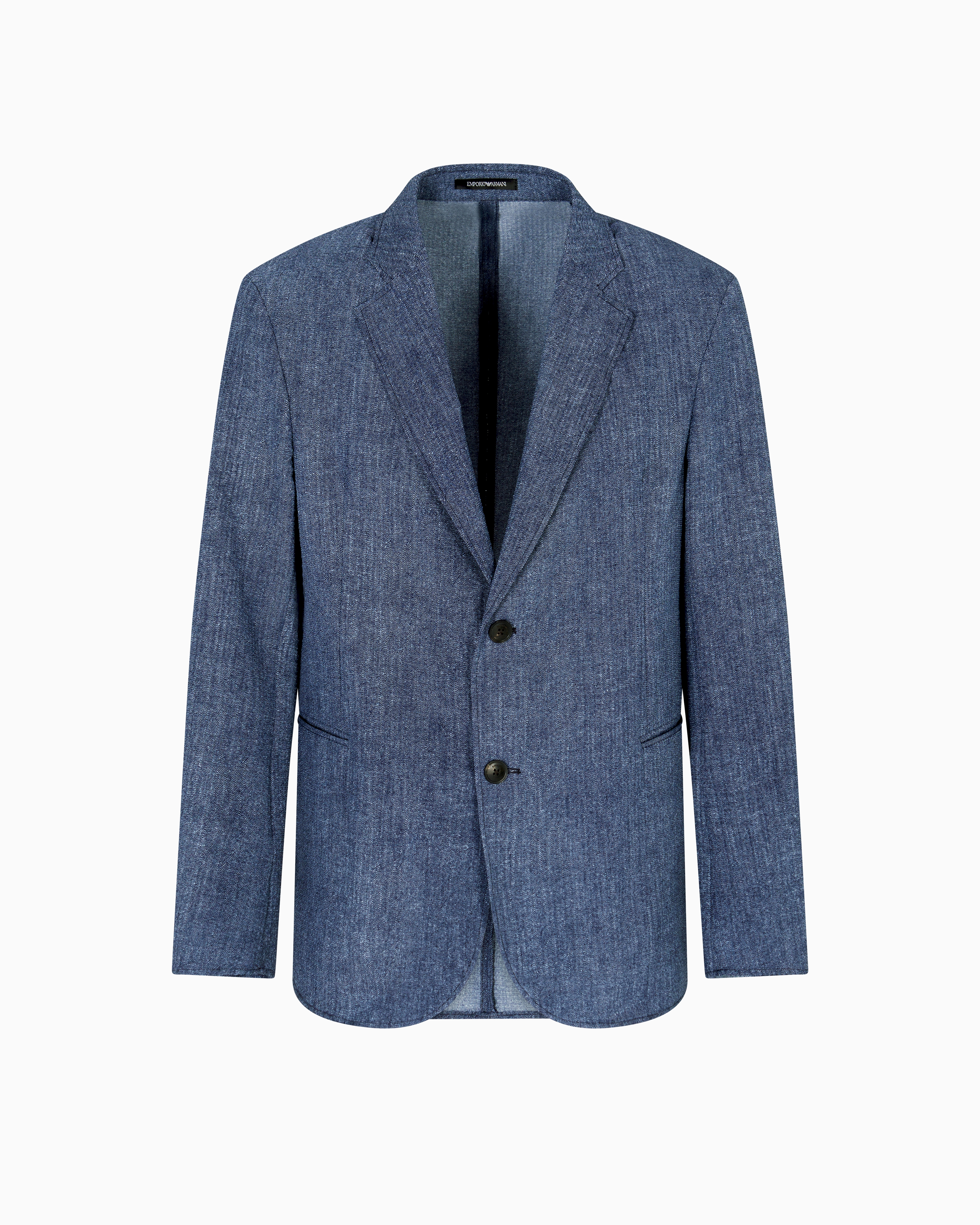 Emporio Armani - Printed seersucker single-breasted blazer, Man, Blue, Size: