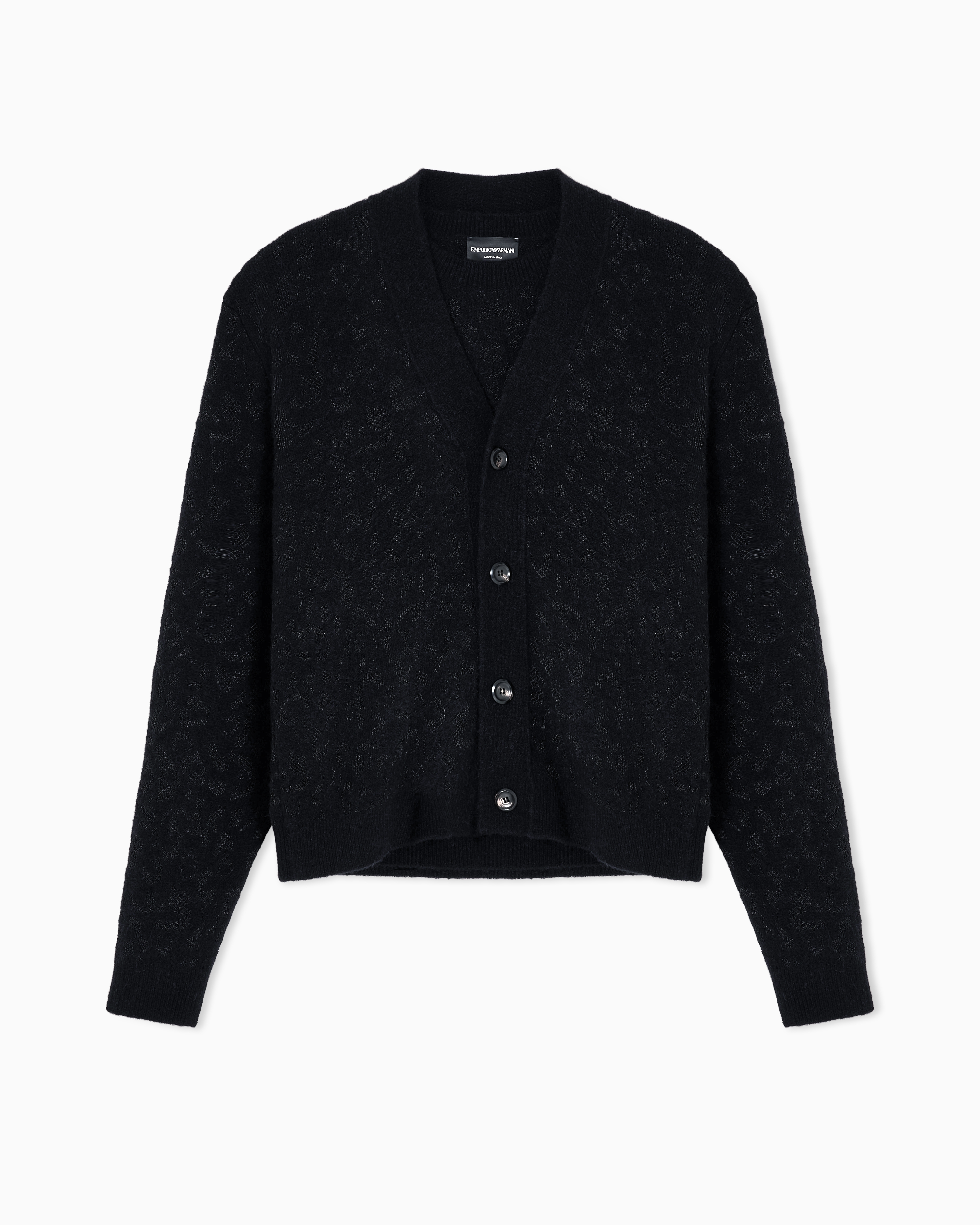 Emporio Armani - Limited Edition alpaca and lurex blend jacquard cardigan, Man, Black, Size: