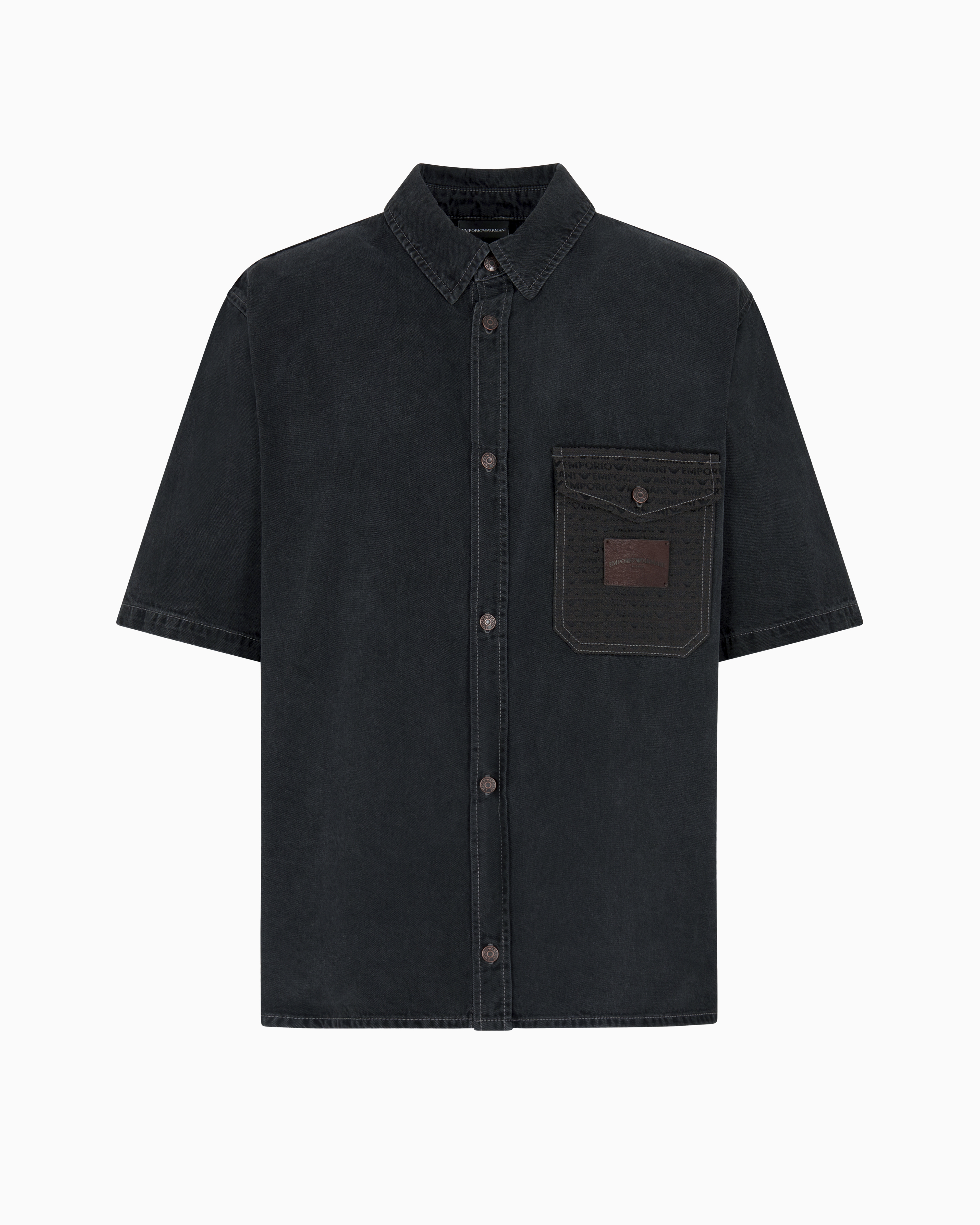 Emporio Armani - Short-sleeved comfort-fit shirt denim, Man, Grey, Size: