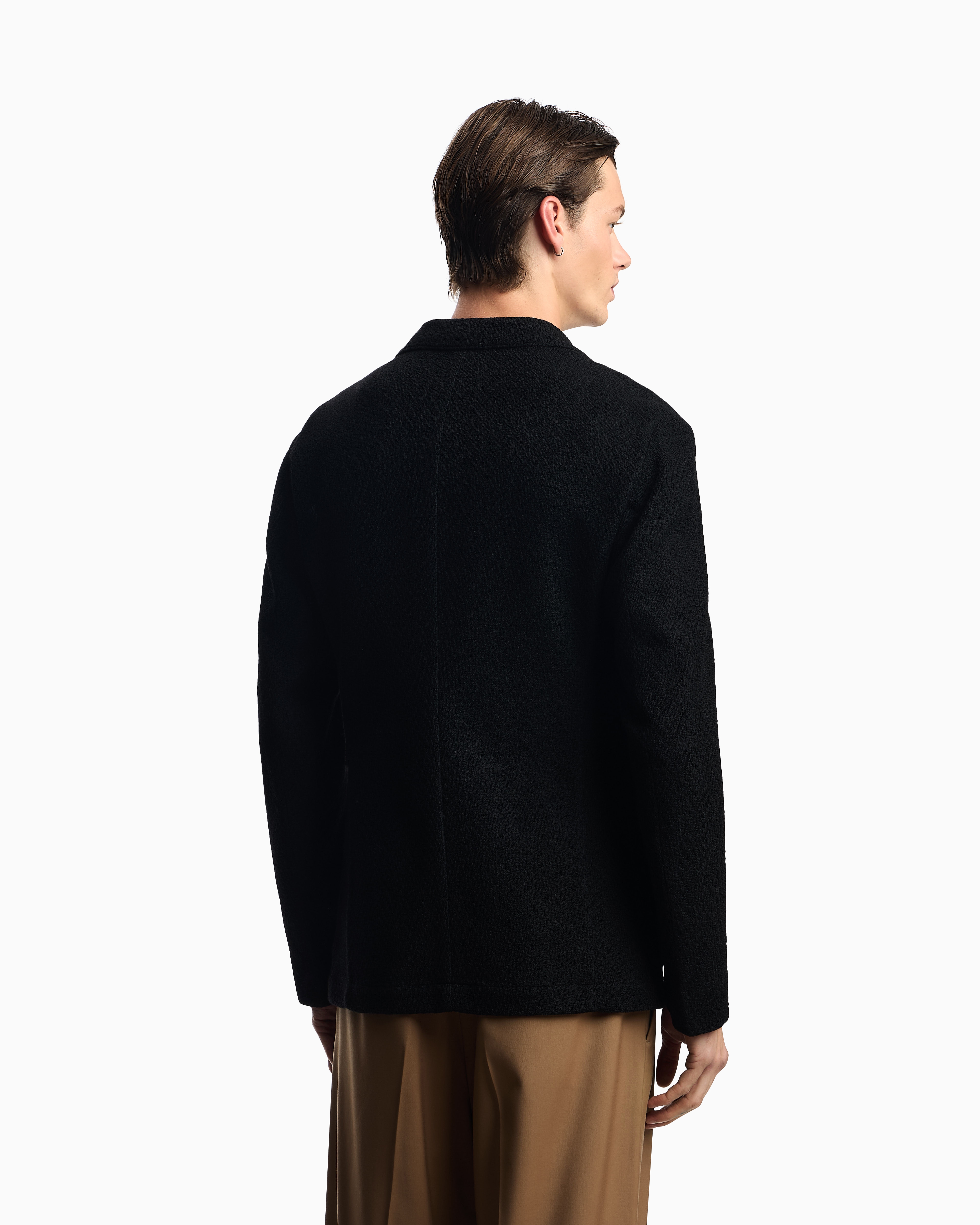 Emporio Armani Icon Single-breasted Jacket In Chevron-motif Wool In Black