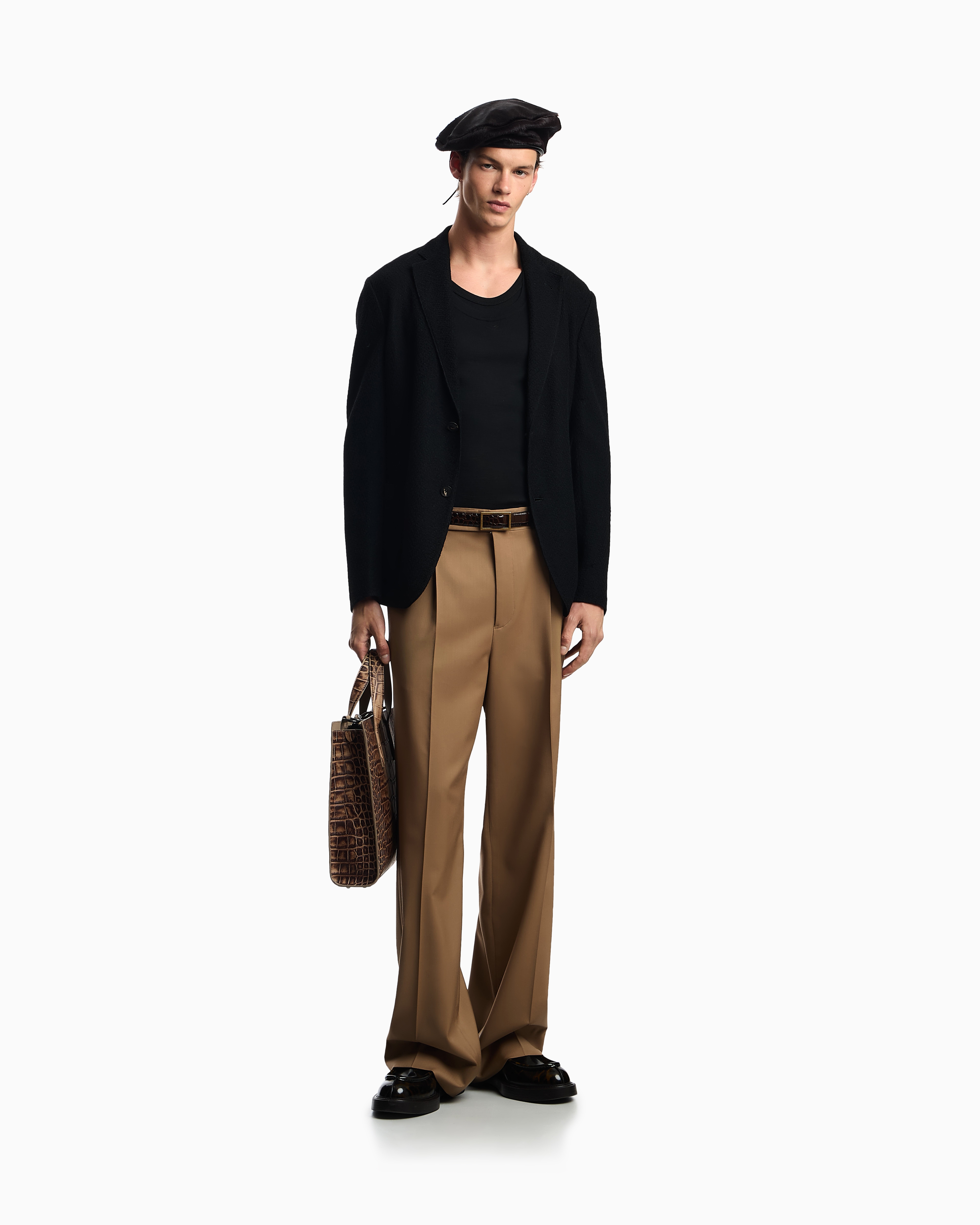 Emporio Armani Icon Single-breasted Jacket In Chevron-motif Wool In Black