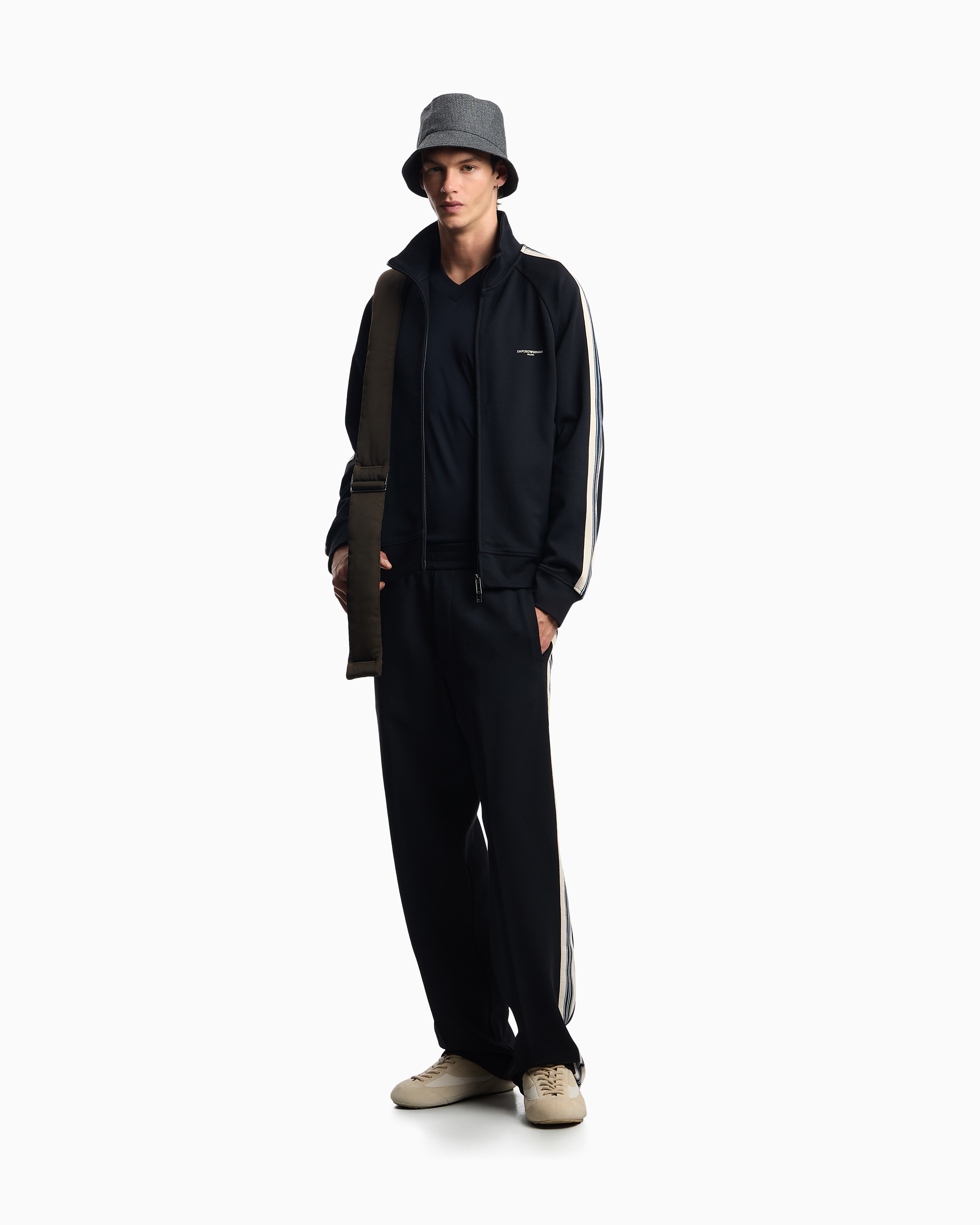 Emporio Armani High Neck Cotton Sweatshirt With Side Stripe