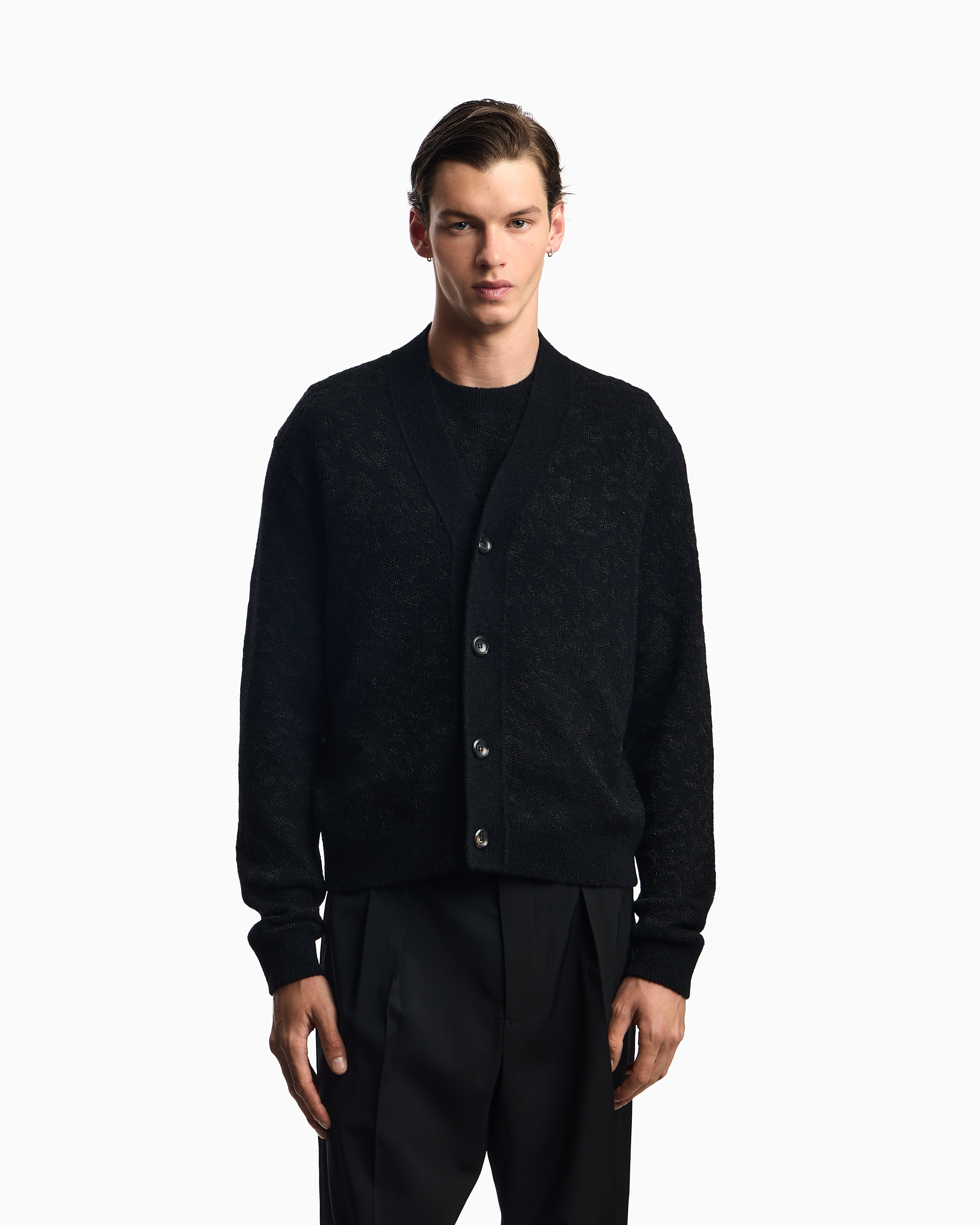 Emporio Armani - Limited Edition set of cardigan and top alpaca lurex blend jacquard, Man, Black, Size: