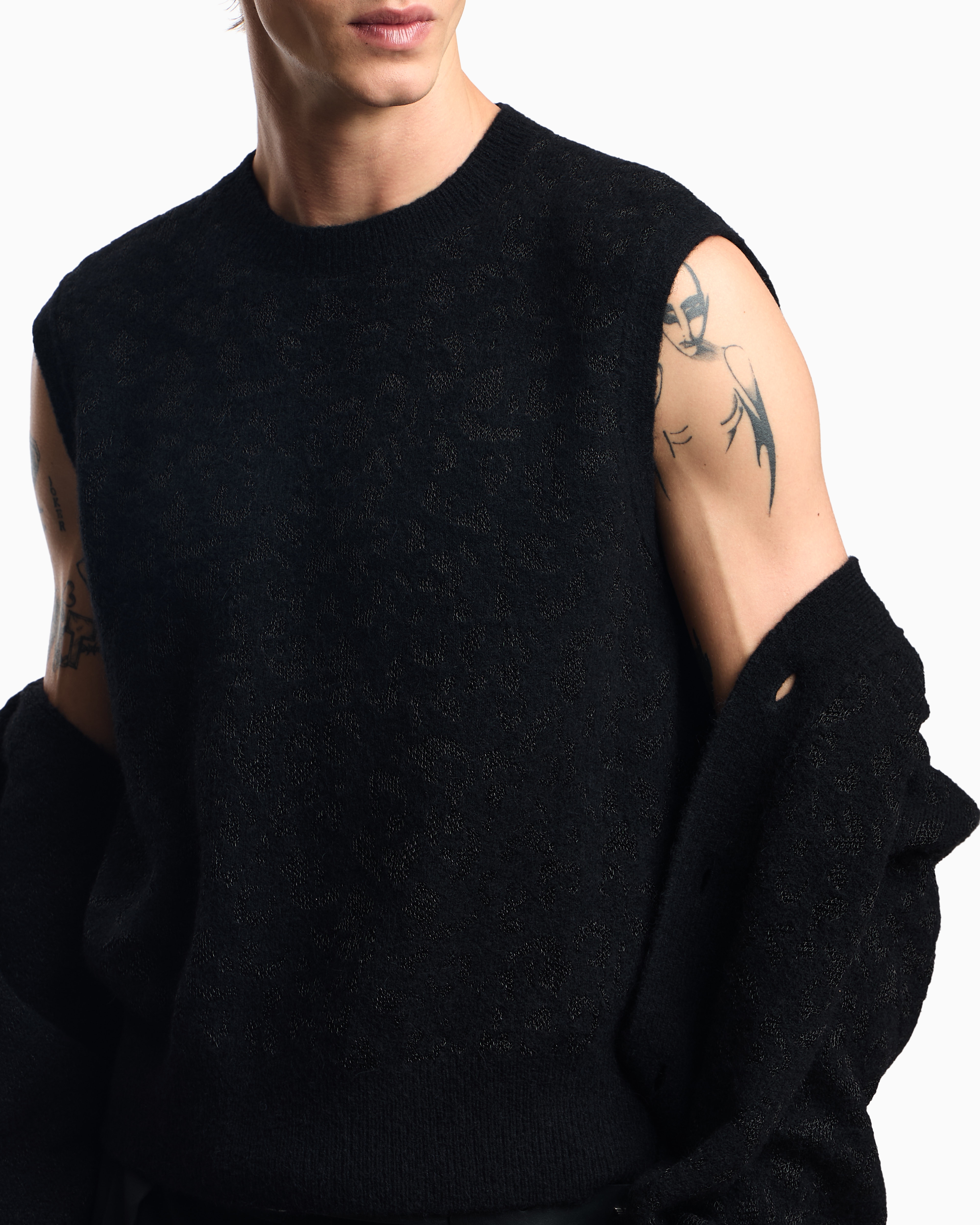 Emporio Armani - Limited Edition set of cardigan and top alpaca lurex blend jacquard, Man, Black, Size: