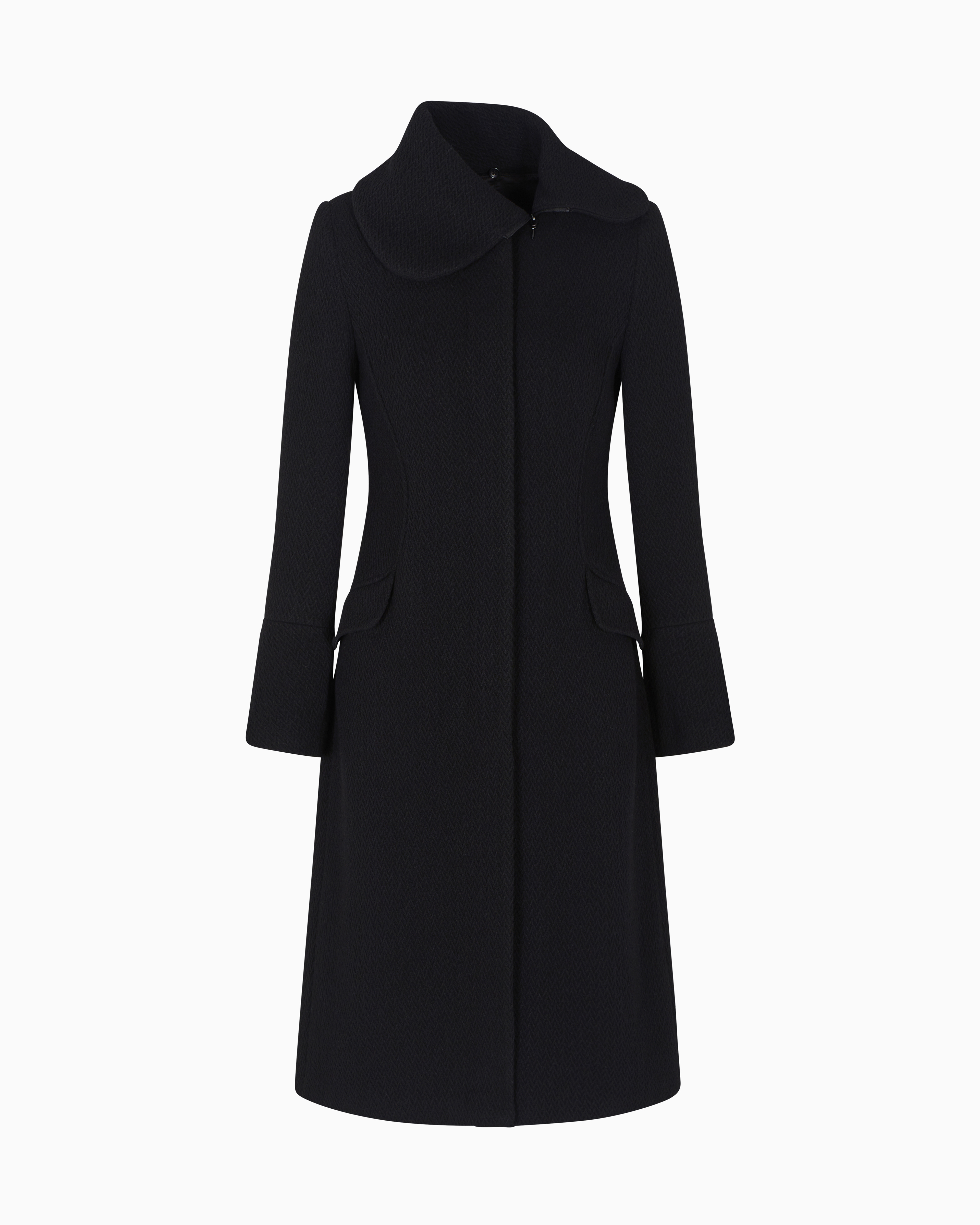 Emporio Armani - Herringbone wool-blend coat, Woman, Black, Size: