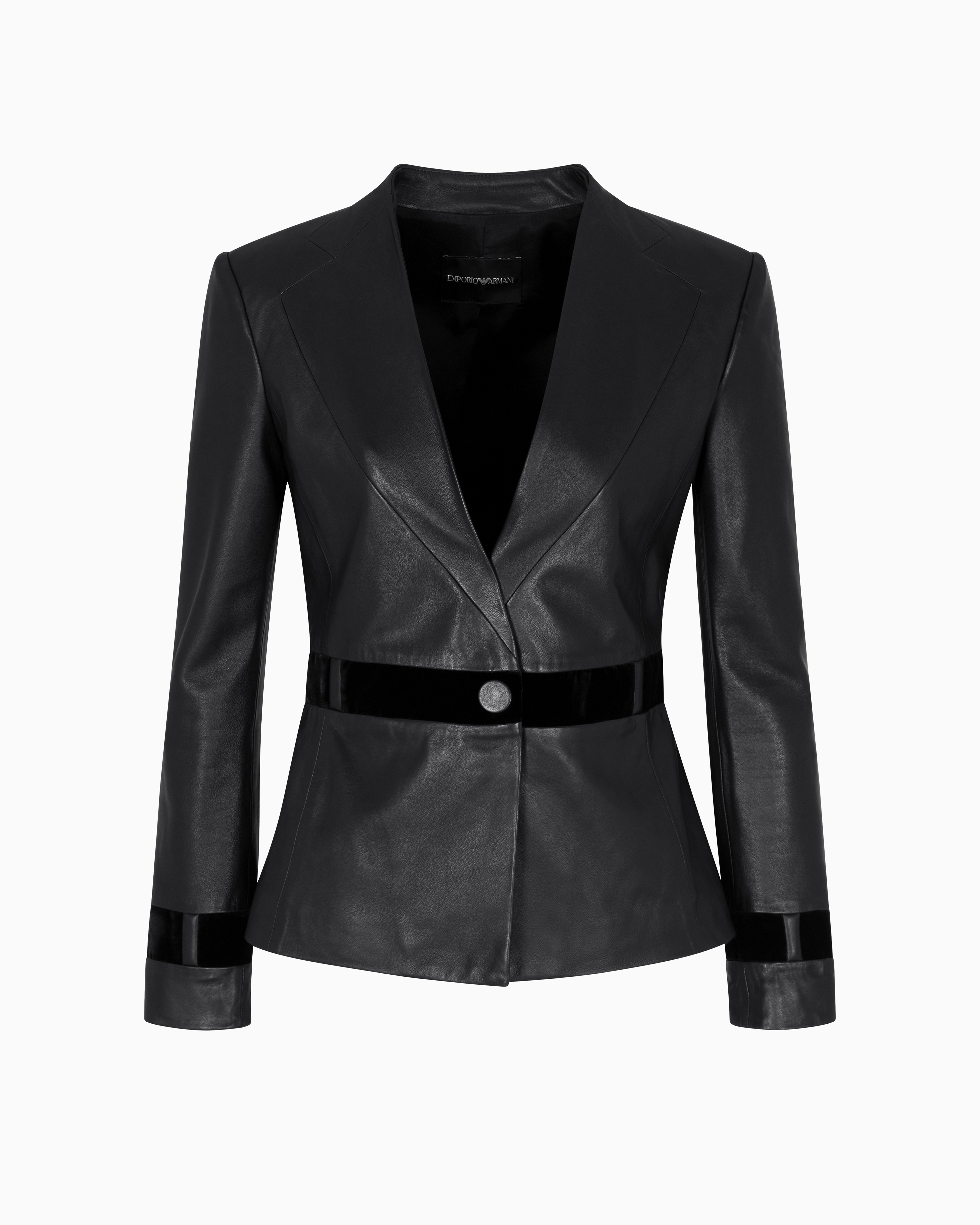 Emporio Armani - ASV glove-quality nappa leather jacket with velvet details, Woman, Black, Size: