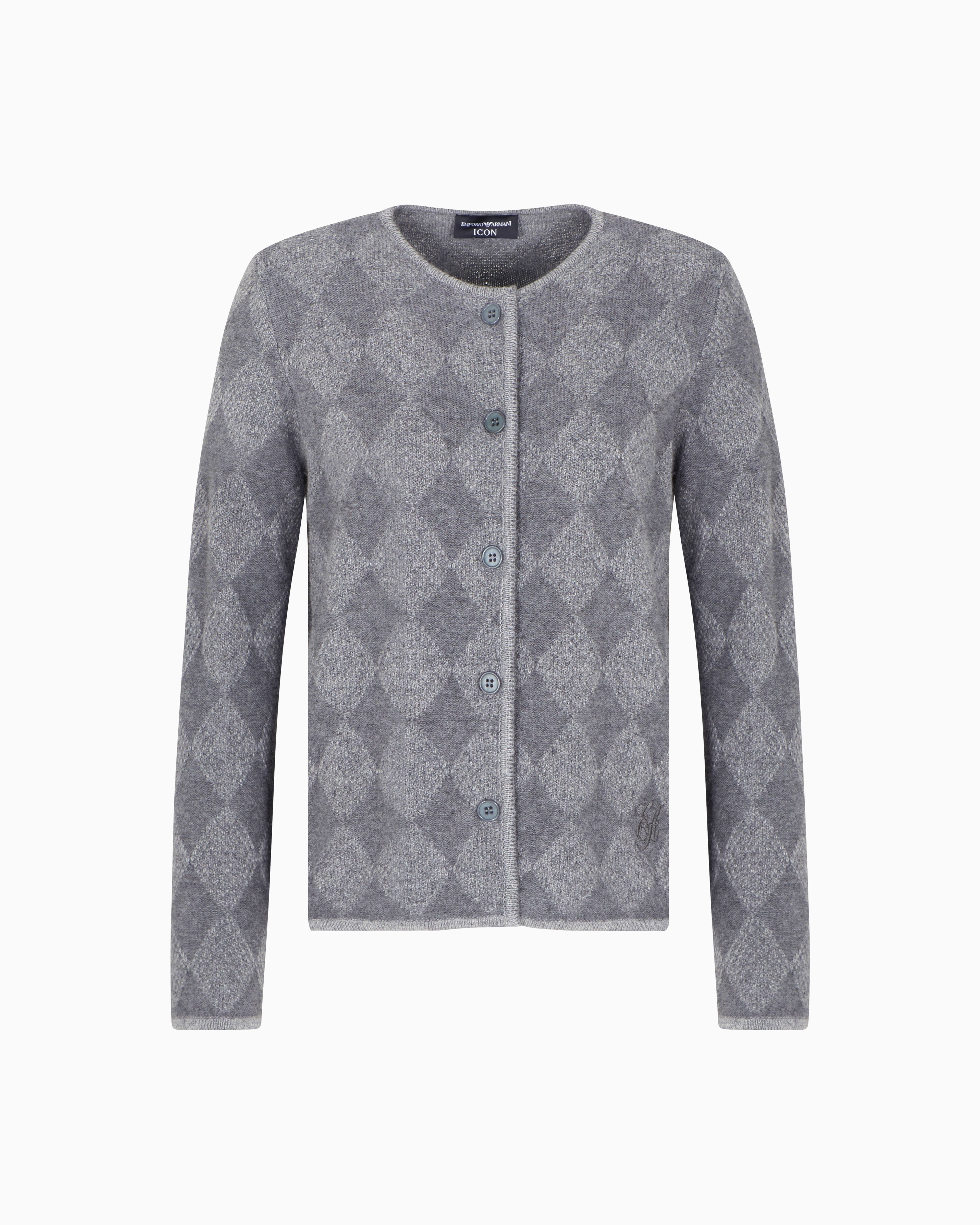 Emporio Armani Icon Wool-blend Cardigan With Plated Diamond Motif