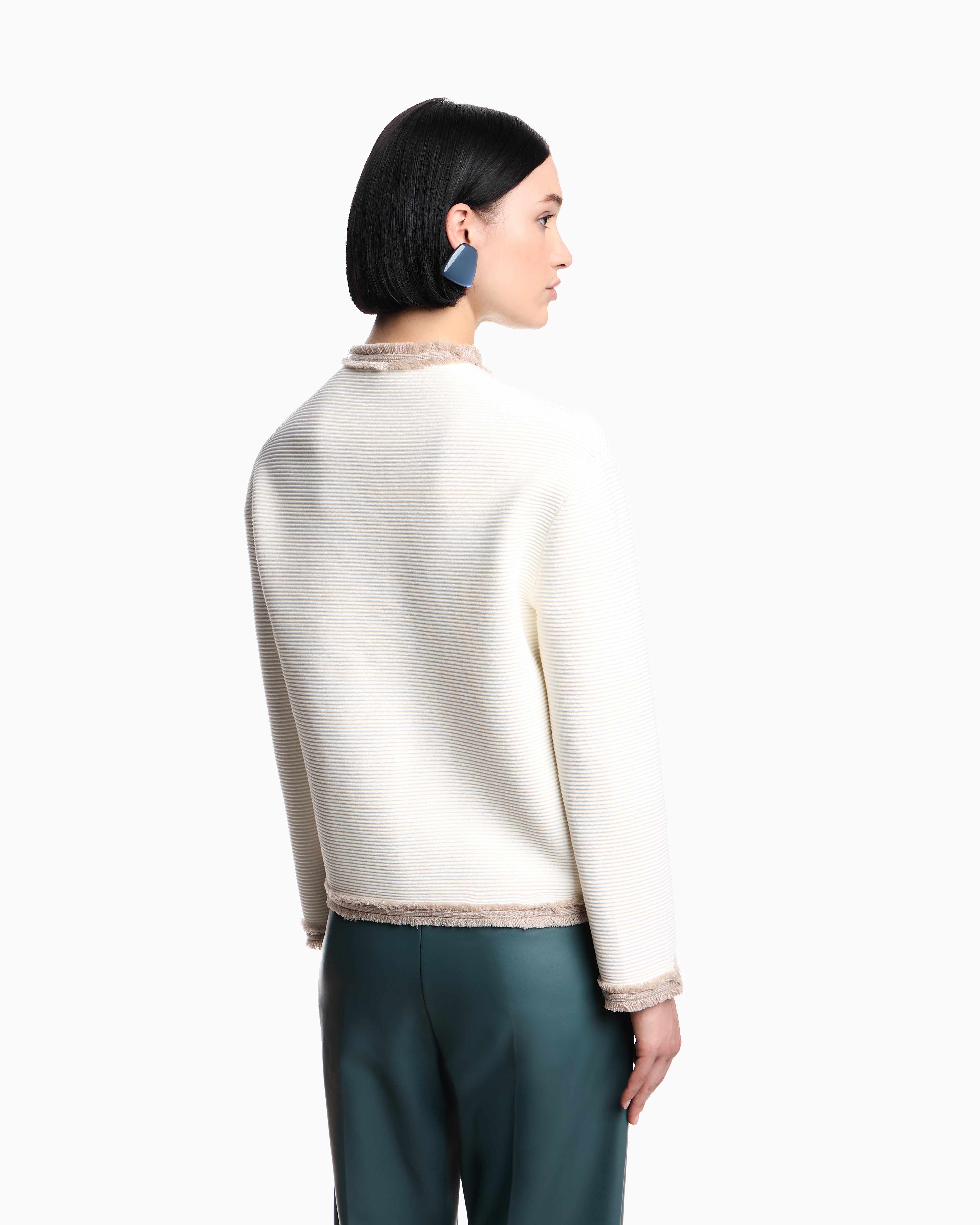 Emporio Armani Ottoman Stitch Knit Jacket With Fringe Hems