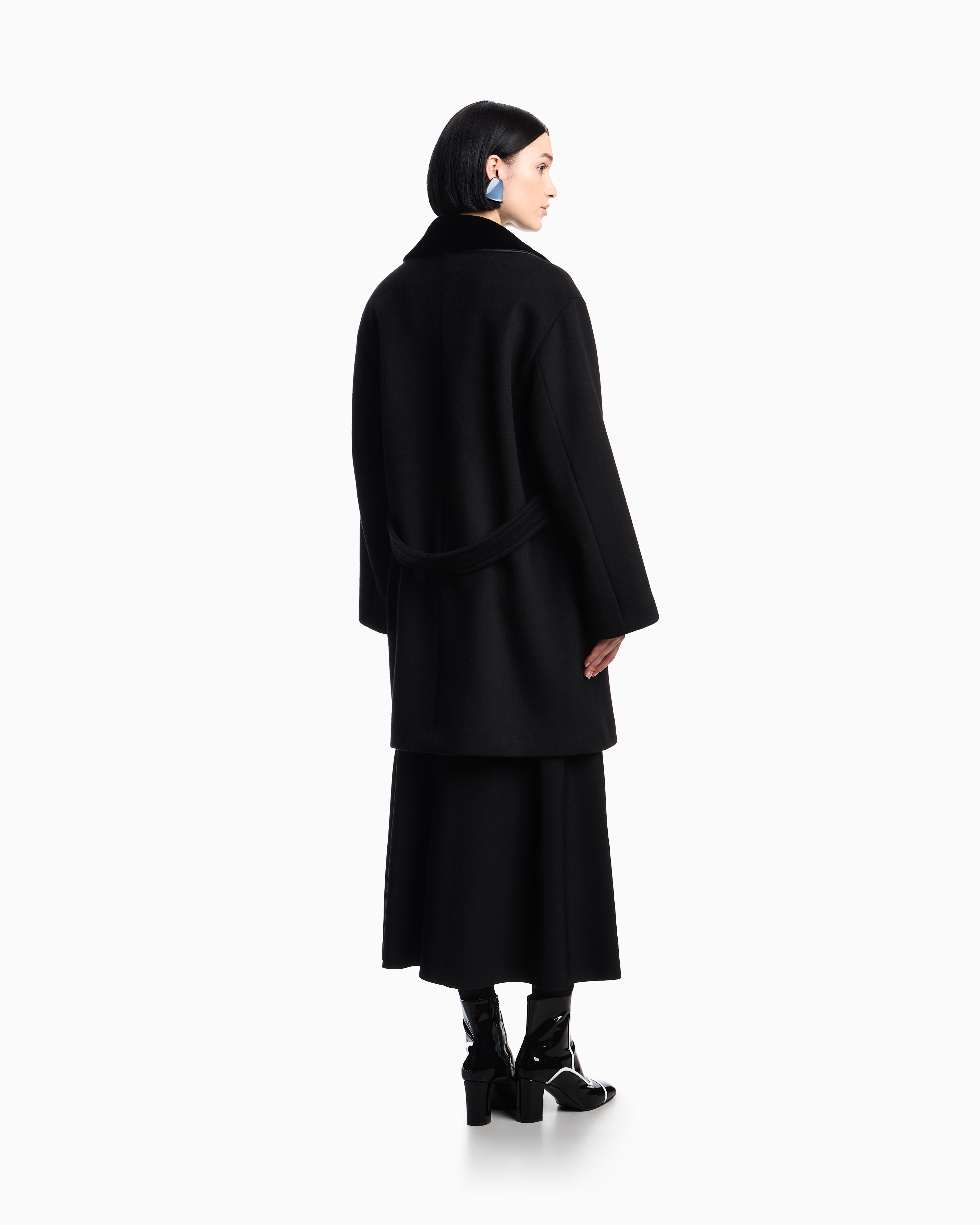 Emporio Armani - Double-breasted coat a compact wool-blend cloth, Woman, Black, Size: