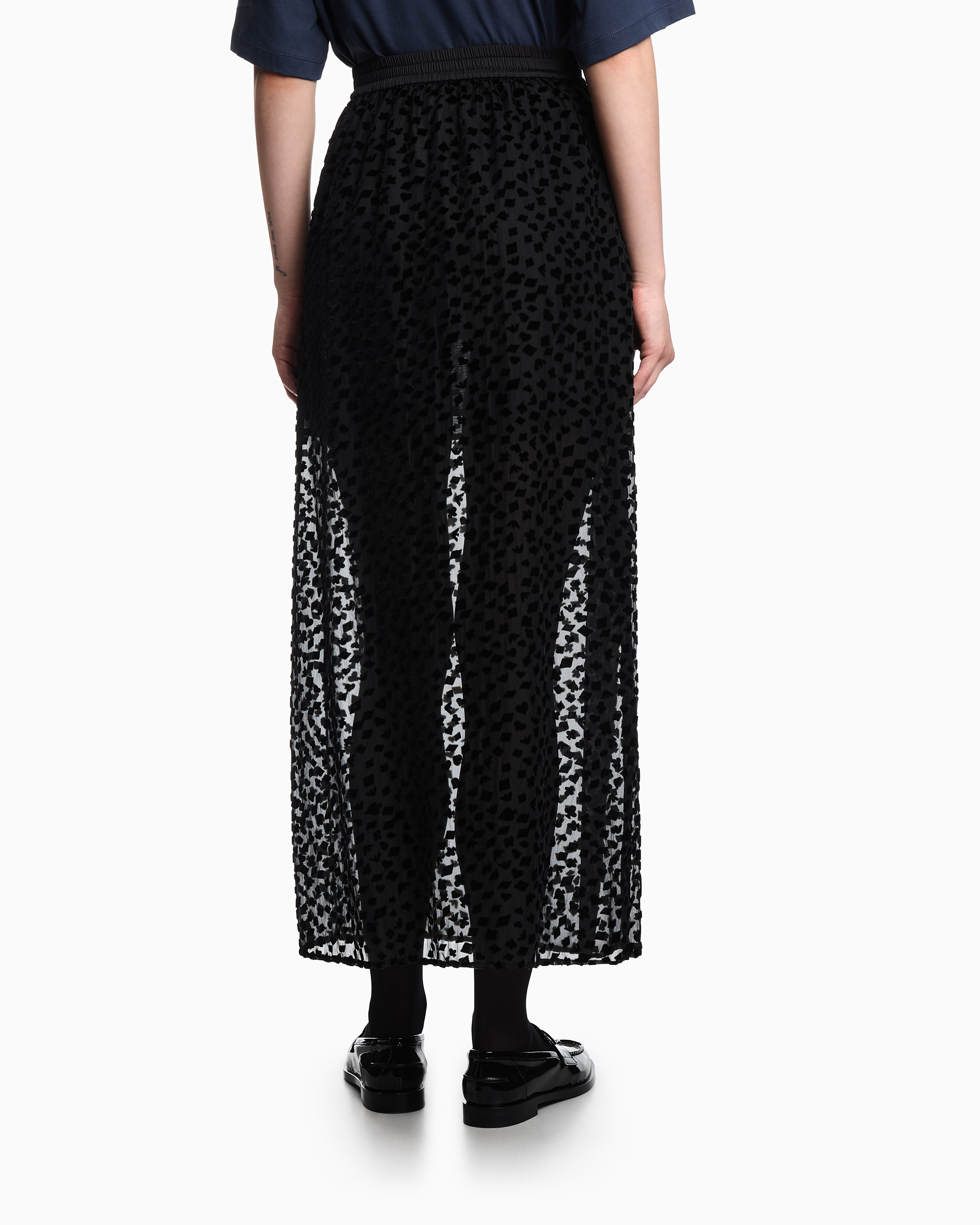Emporio Armani Asv Jeu De Cartes Long Skirt In Devoré Tulle