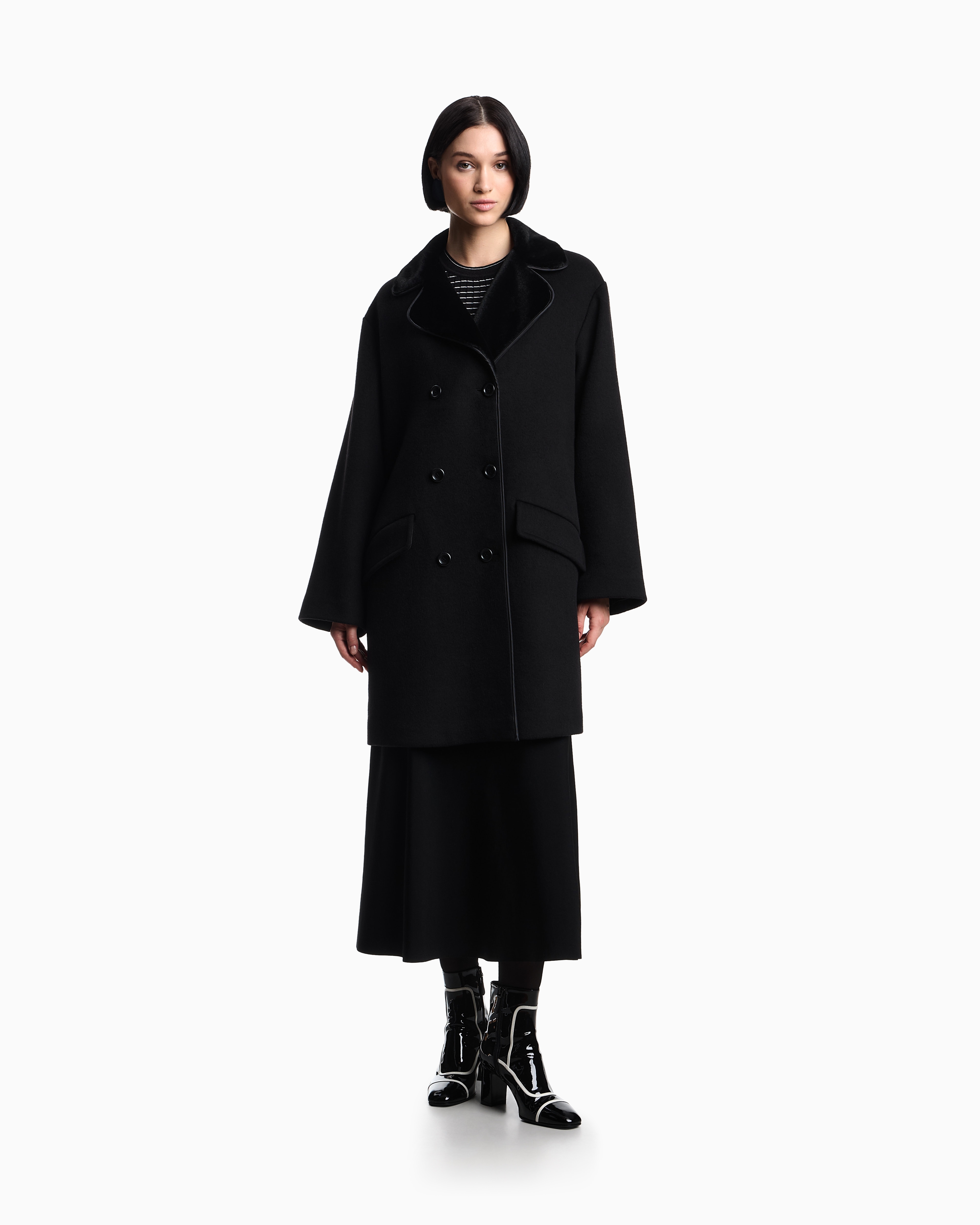 Emporio Armani - Double-breasted coat a compact wool-blend cloth, Woman, Black, Size:
