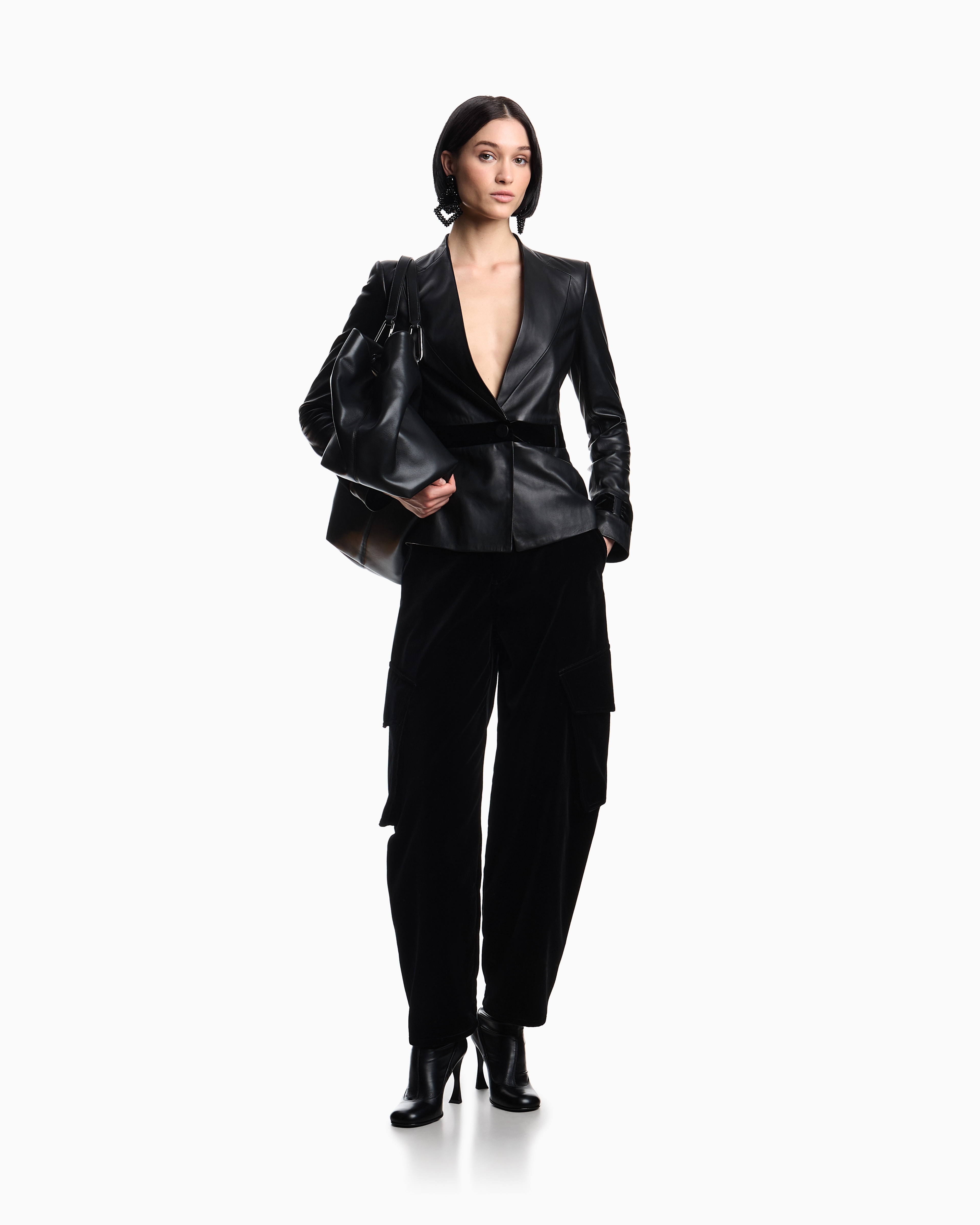Emporio Armani - ASV glove-quality nappa leather jacket with velvet details, Woman, Black, Size: