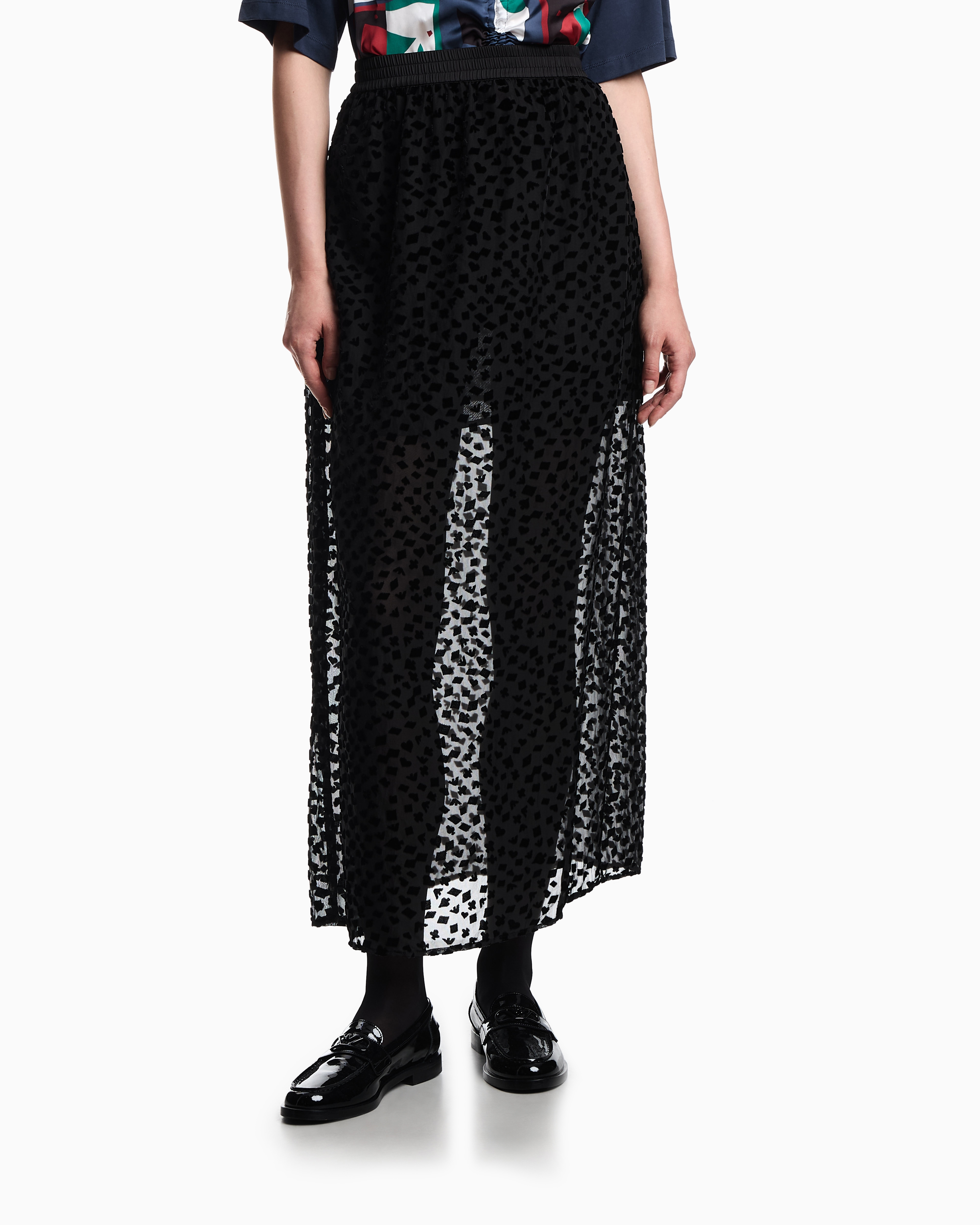 Emporio Armani Asv Jeu De Cartes Long Skirt In Devoré Tulle