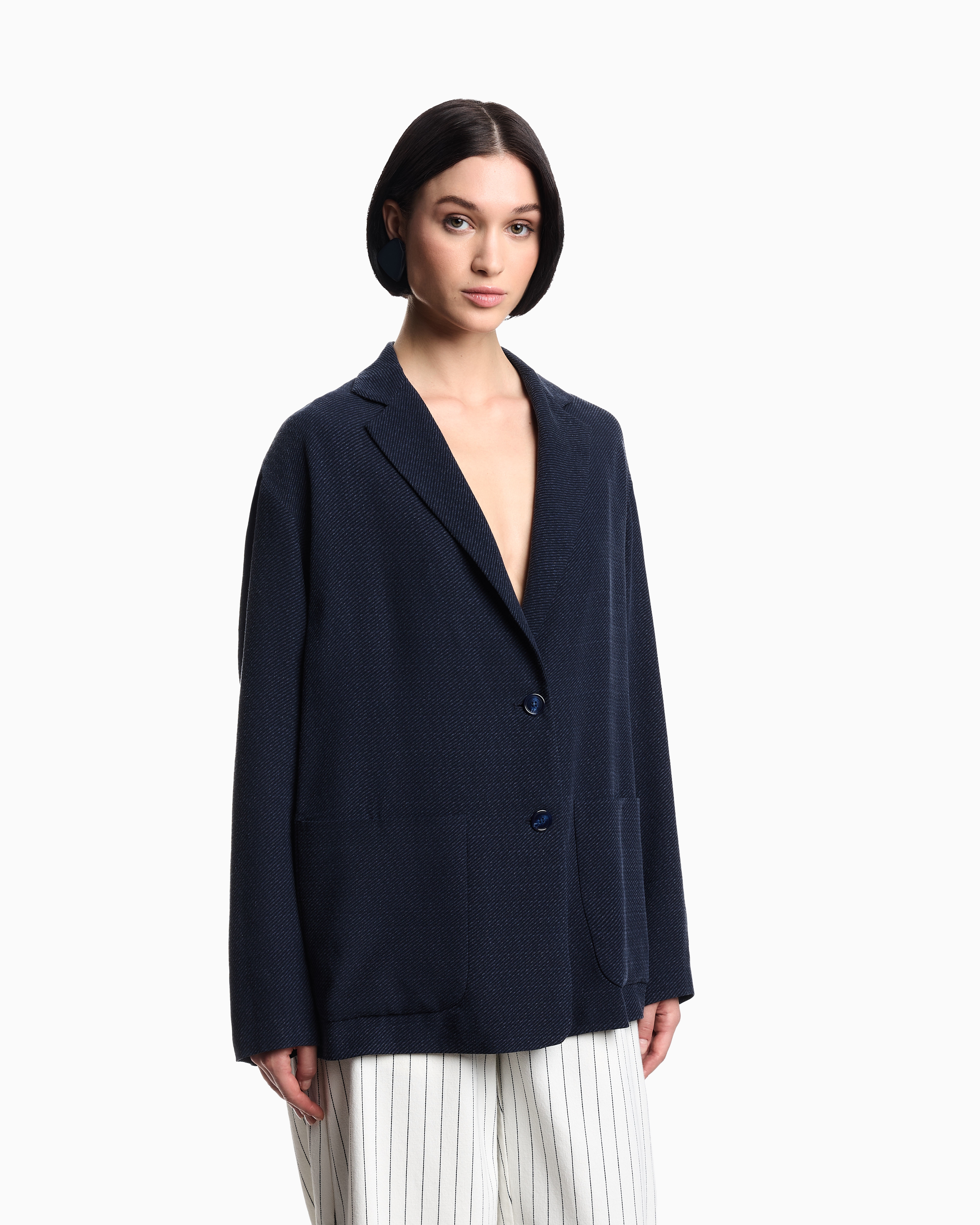 Emporio Armani Asv Cupro-blend Single-breasted Blazer In Blue