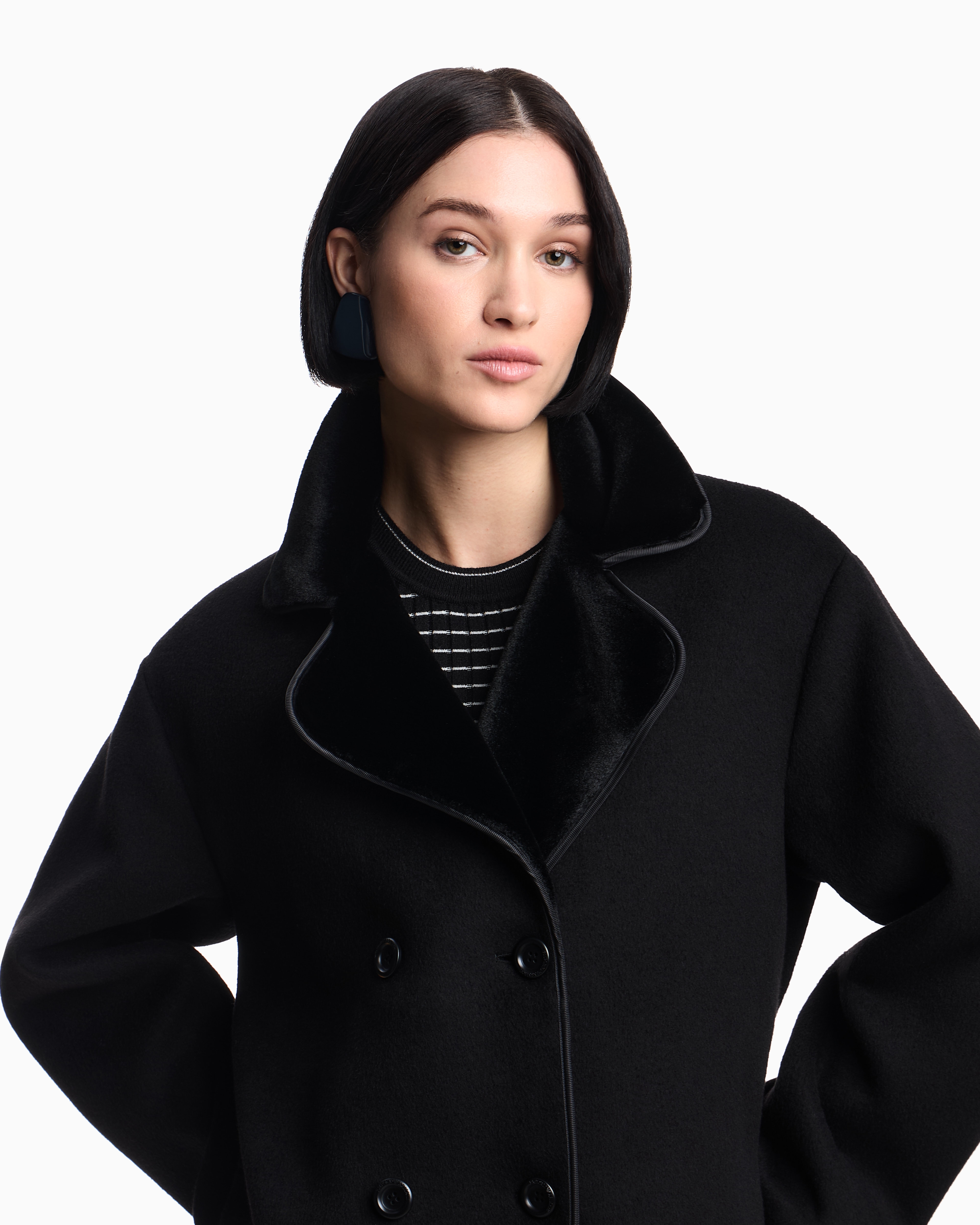 Emporio Armani - Double-breasted coat a compact wool-blend cloth, Woman, Black, Size: