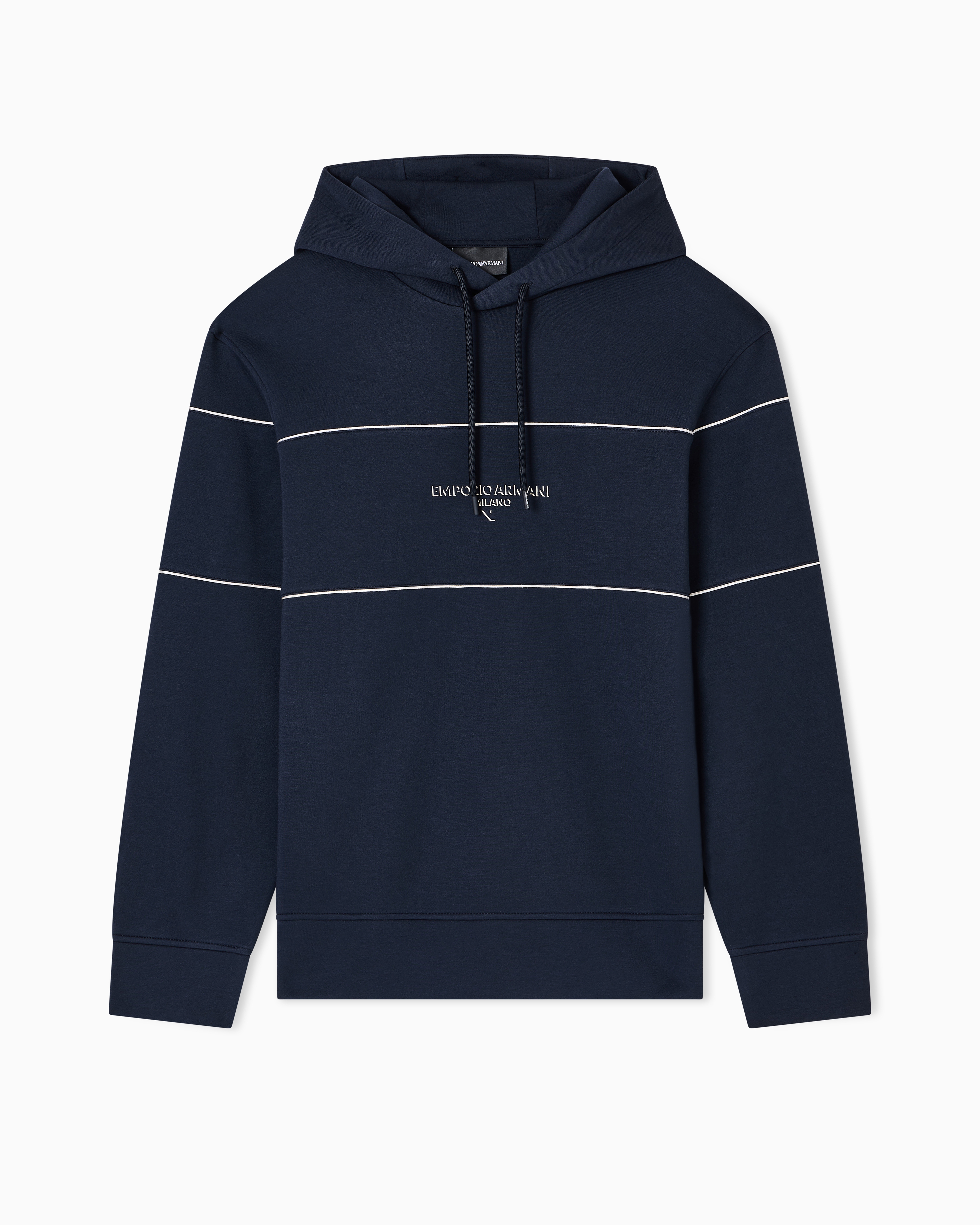 Emporio Armani - Double-jersey hooded sweatshirt with 3D-effect logo, Man, Navy_blue, Size: