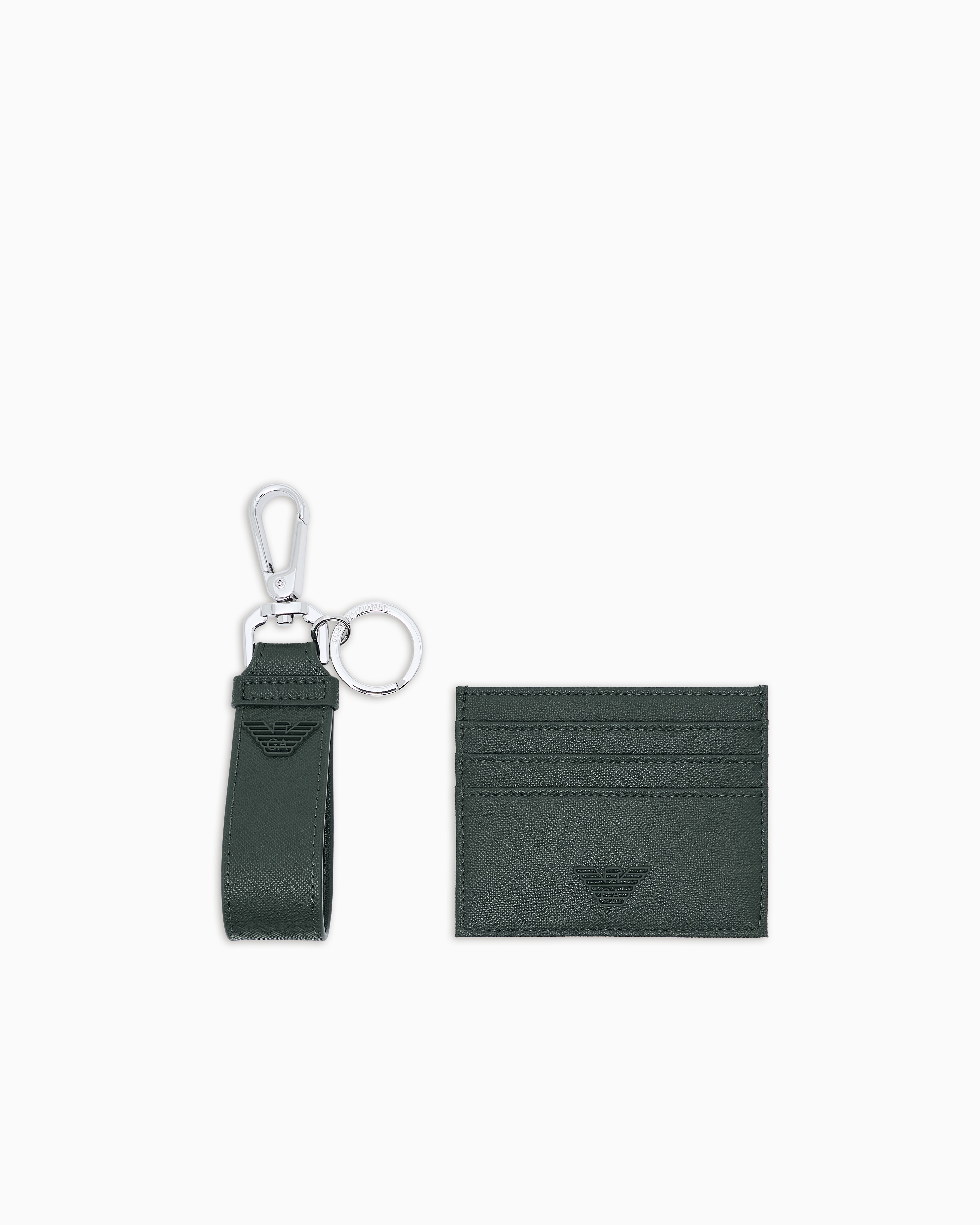 Emporio Armani Asv Gift Box With Regenerated Saffiano Keyring And Card Holder