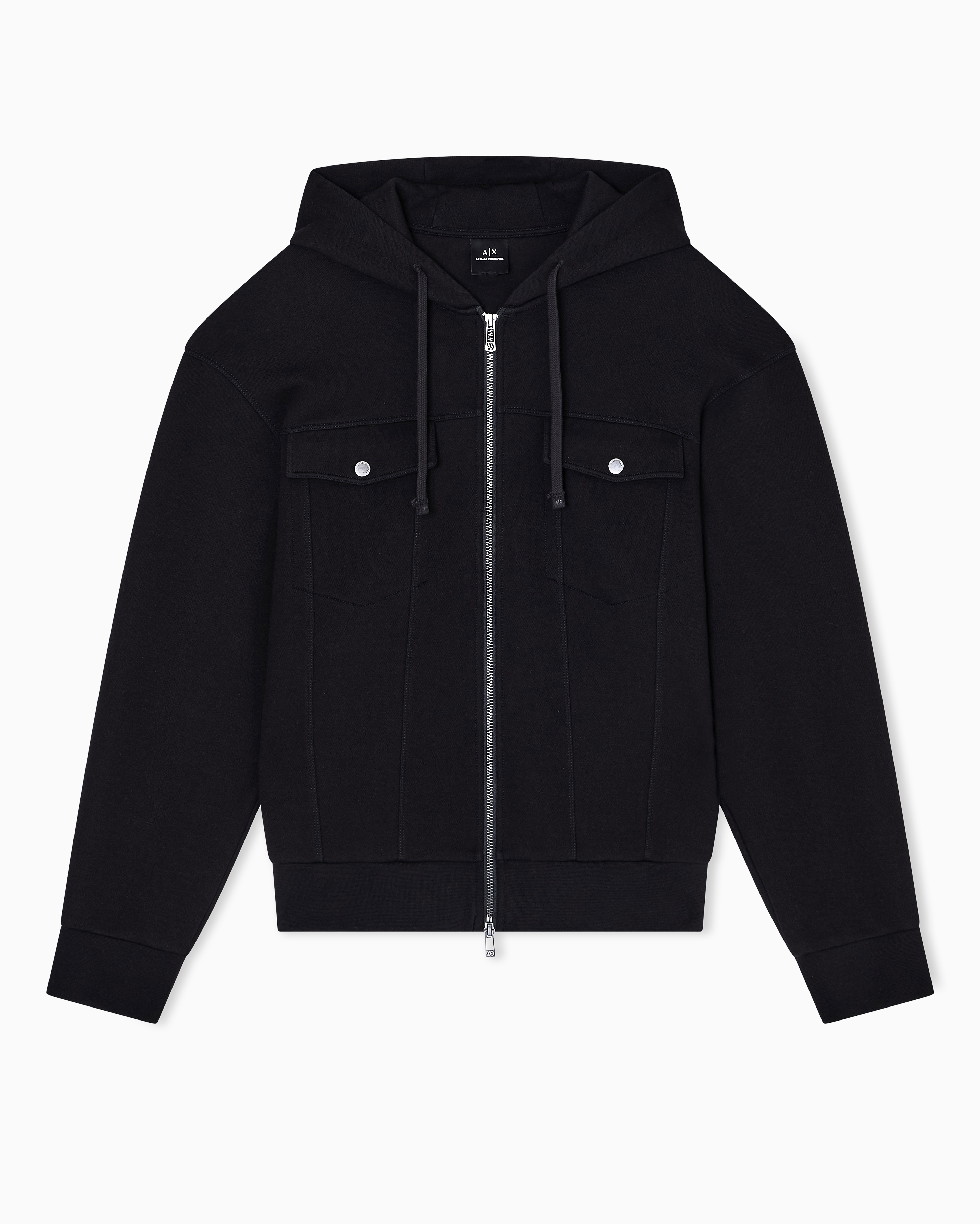 Armani Exchange - Piquet zip-up hoodie, Man, Black, Size:
