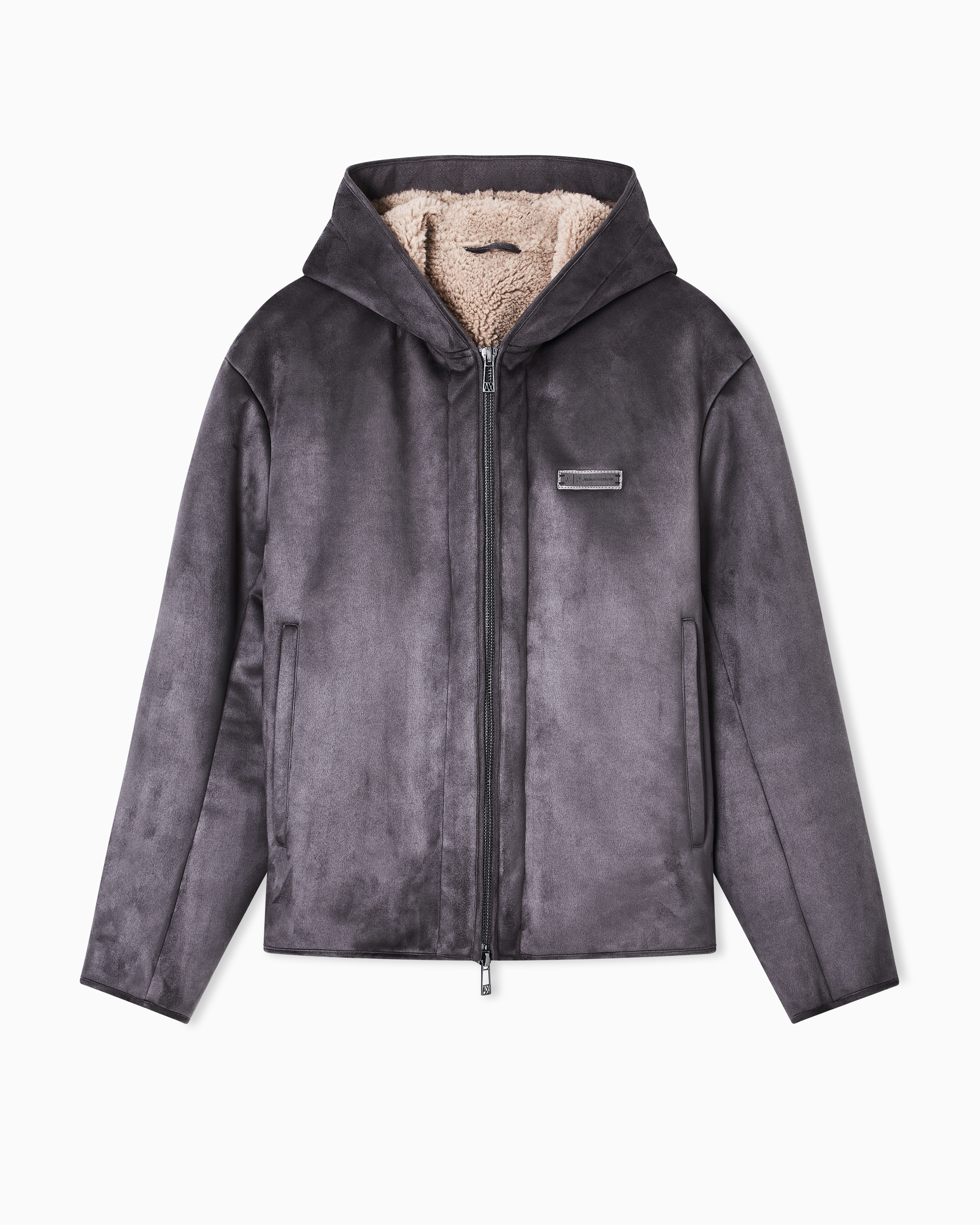 Armani Exchange - Eco suede hooded jacket, Man, Grey, Size: M