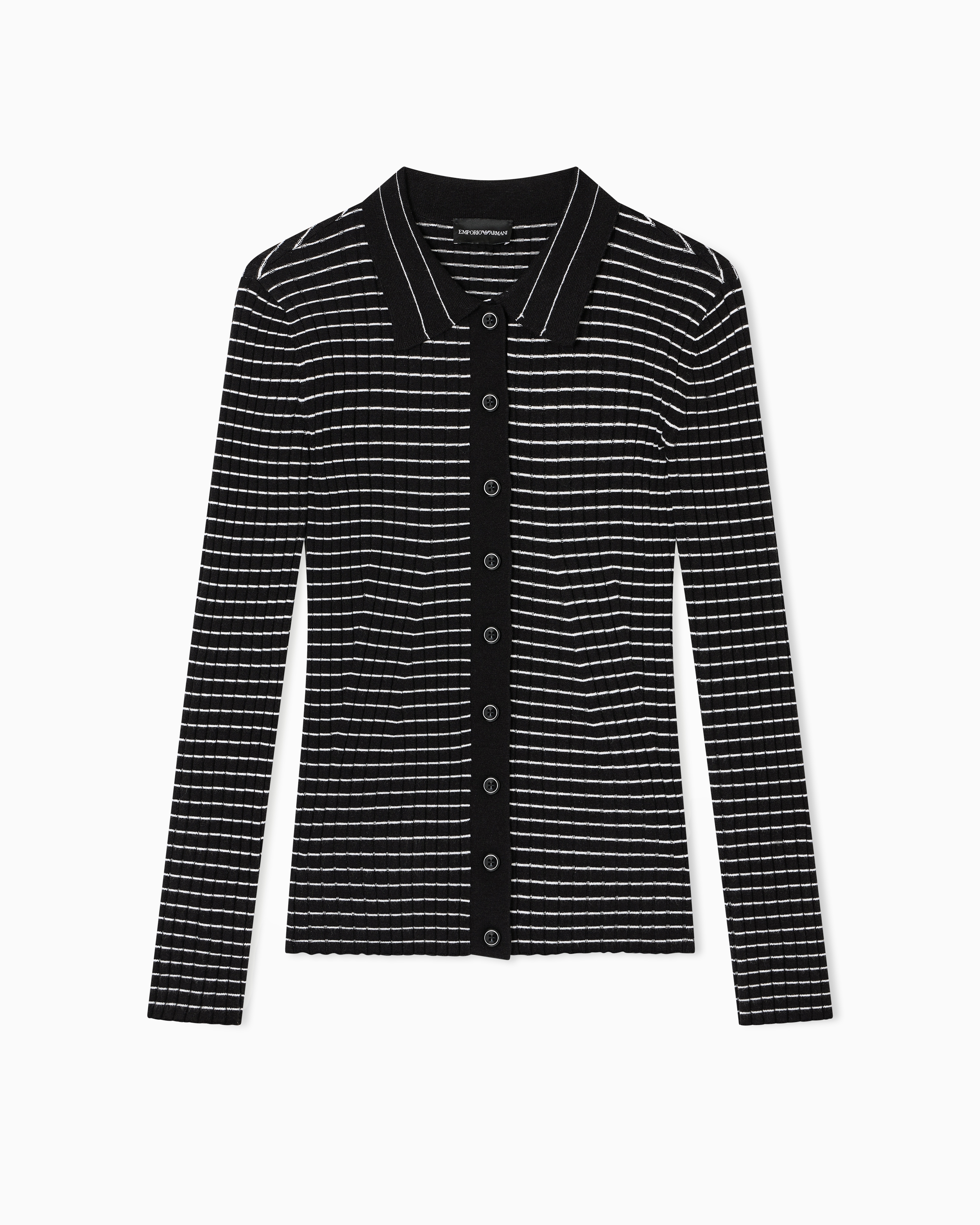 Emporio Armani Ribbed And Striped Button Up Cardigan Sweater