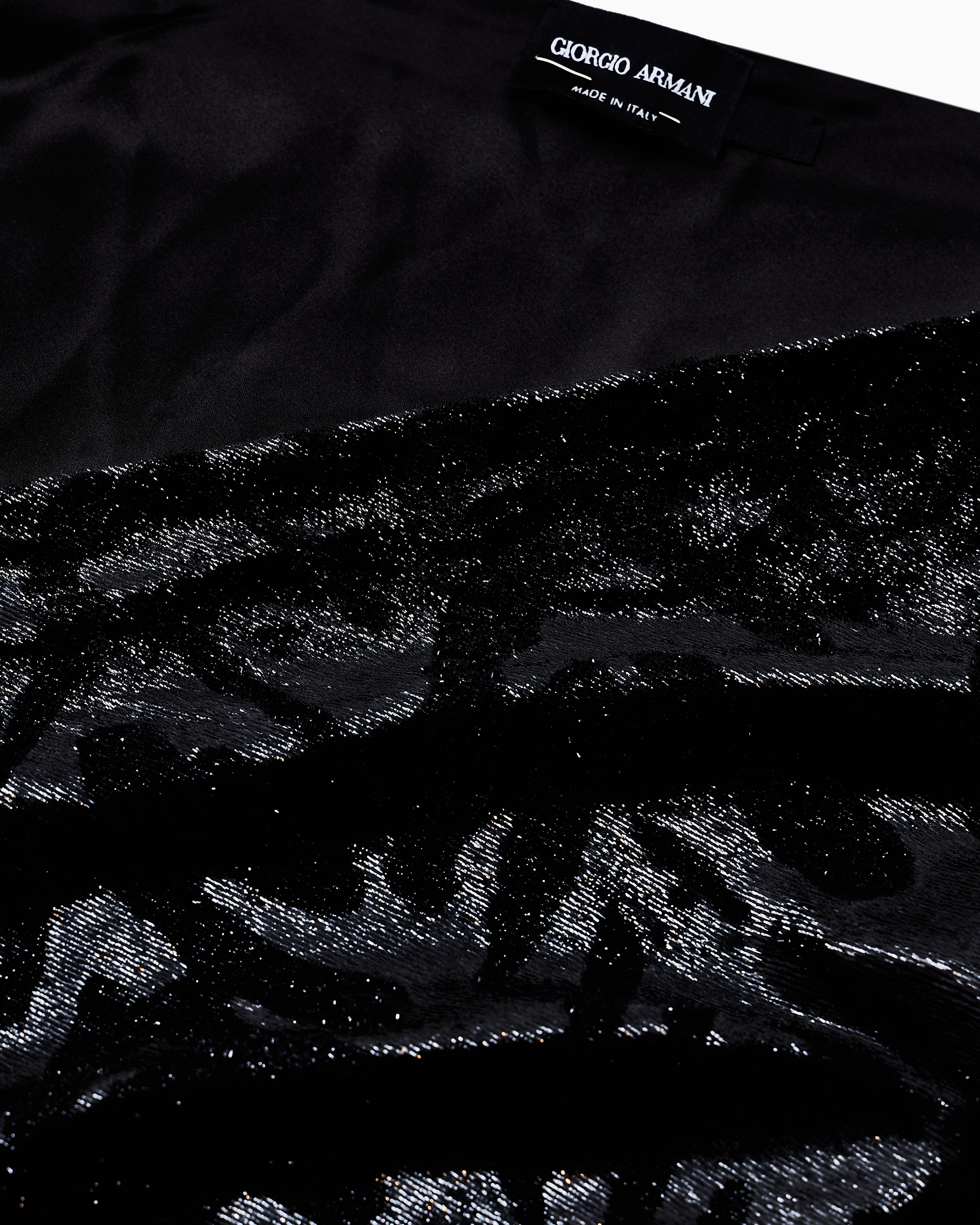 Giorgio Armani Laser-cut Velvet Shawl With Fringes In Black