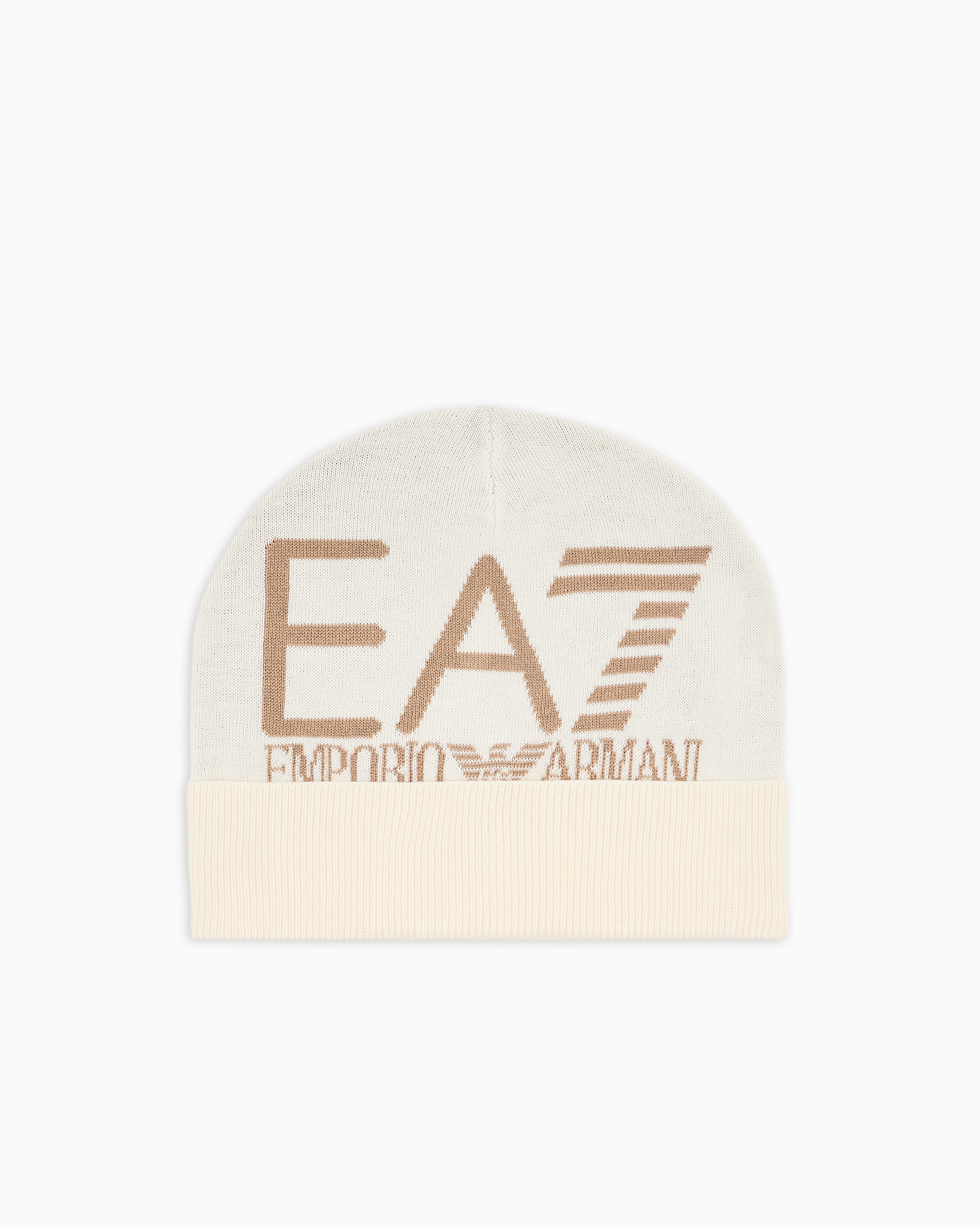 Ea7 Visibility Beanie With  Oversized Logo In Sand